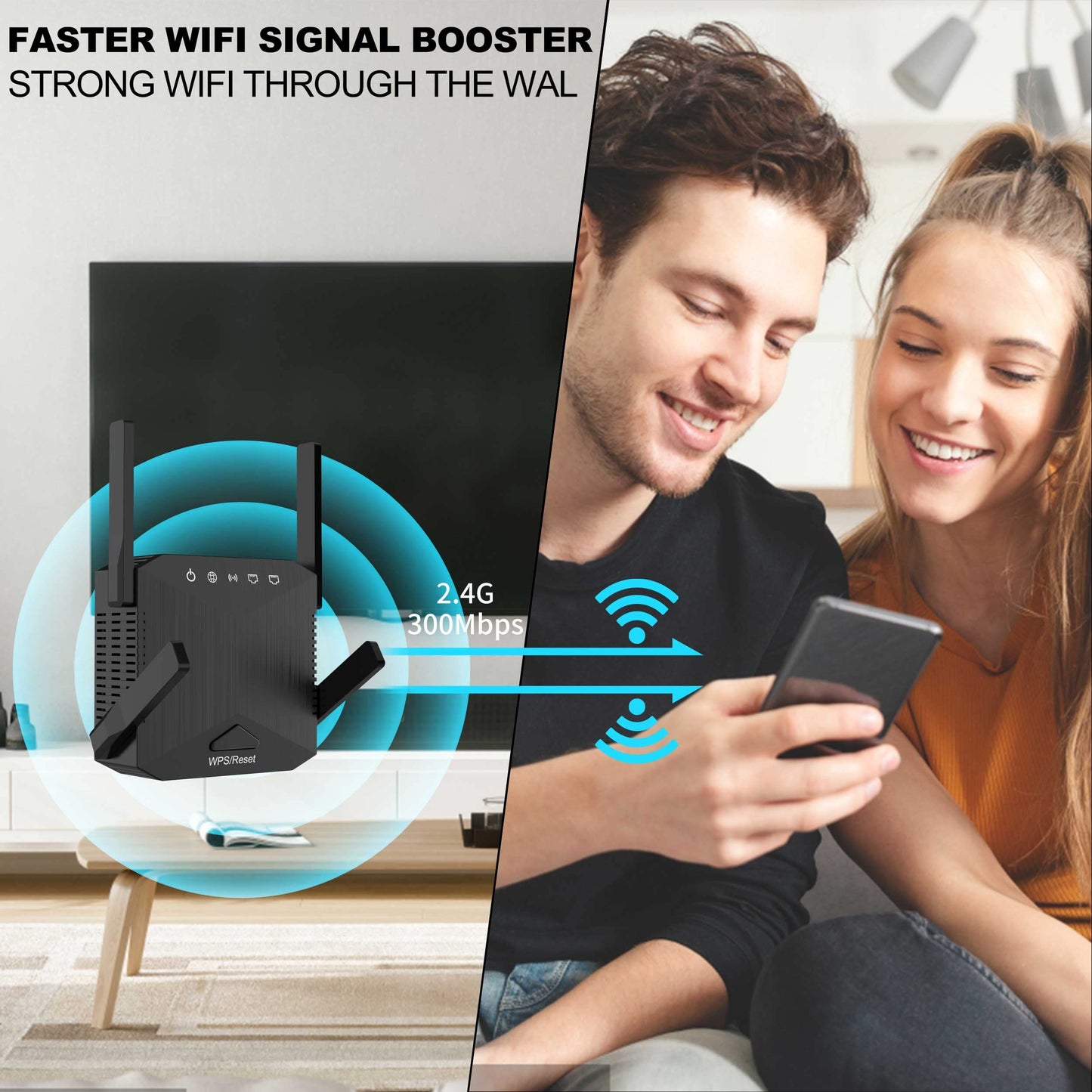 WiFi Extender Signal Booster with Ethernet Port WiFi Repeater Covers up to 3000 sq.ft and 30+ Devices, 1-Tap Setup, Supports Access Point, Alexa