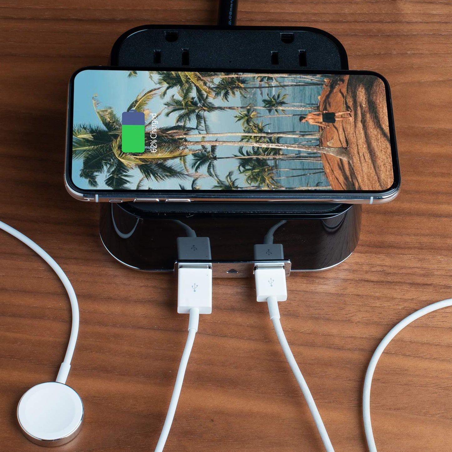 CubieVia - Tabletop Power Strip Wireless Charging Station with Outlets and USB Ports