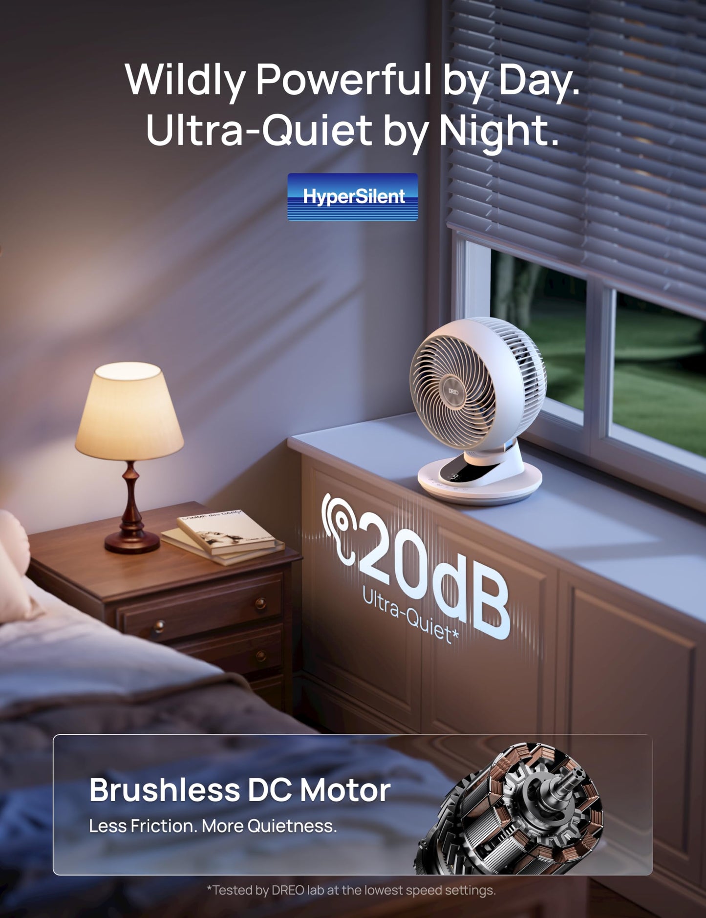 DREO Smart Fan for Bedroom, Powerful 85 ft Airflow, 12 Inches, Desk Fans in 20dB Quiet, 90°+90° oscillating fans, App/Voice Control, 9 Speeds & 8/12H