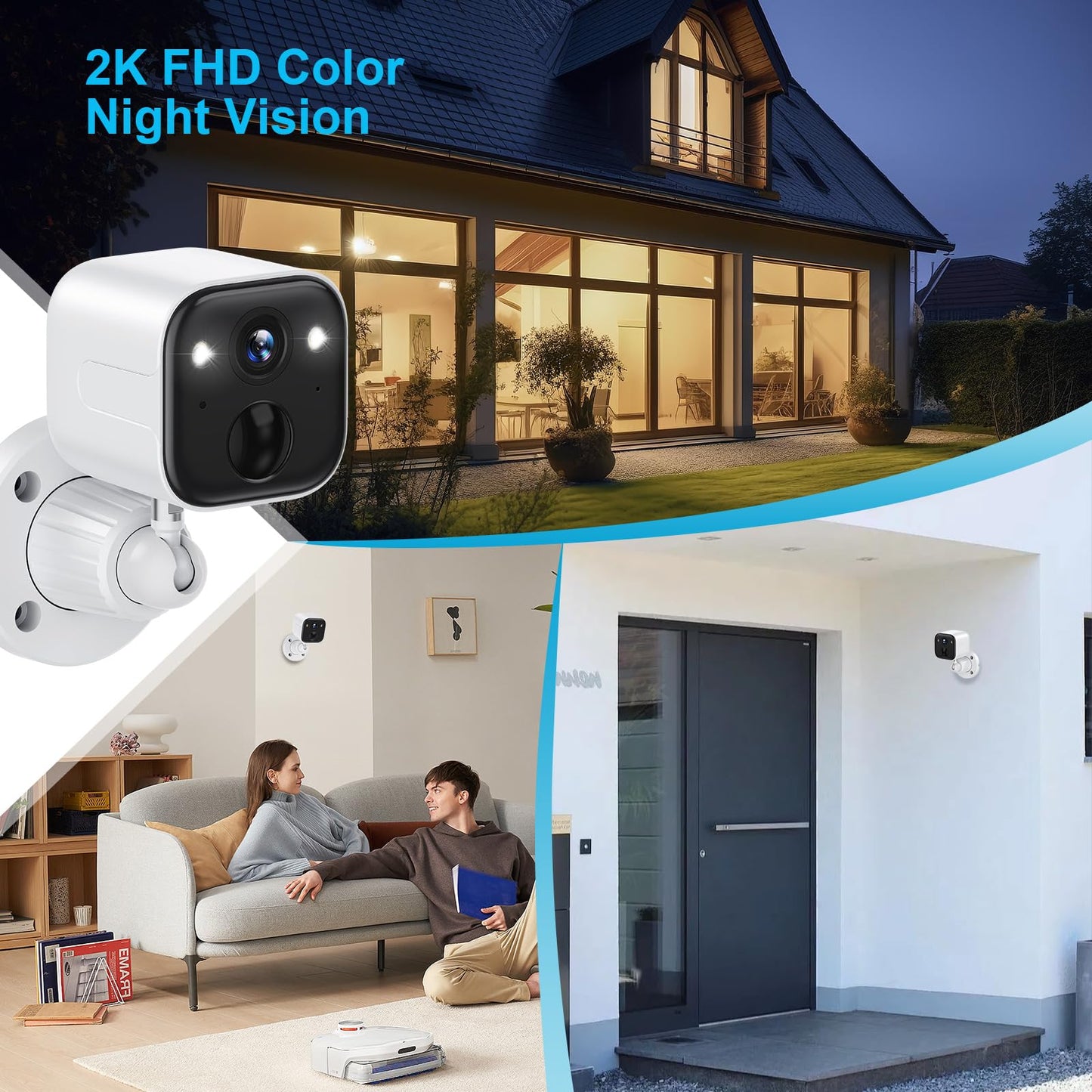 SUJTKZL Security Cameras Wireless Outdoor, Battery Powered WiFi Camera for Home Security, 2K Color Night Vision, AI Motion Detection, IP65 Waterproof