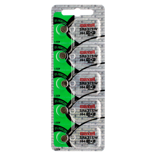 5PK Maxell Silver Oxide SR621SW Low Drain Watch Battery Replaces 1175SO, 164, 280-34, 362, 531, 602, AG1, D 364, D364, GP364, L621, LR621, R 364/31…