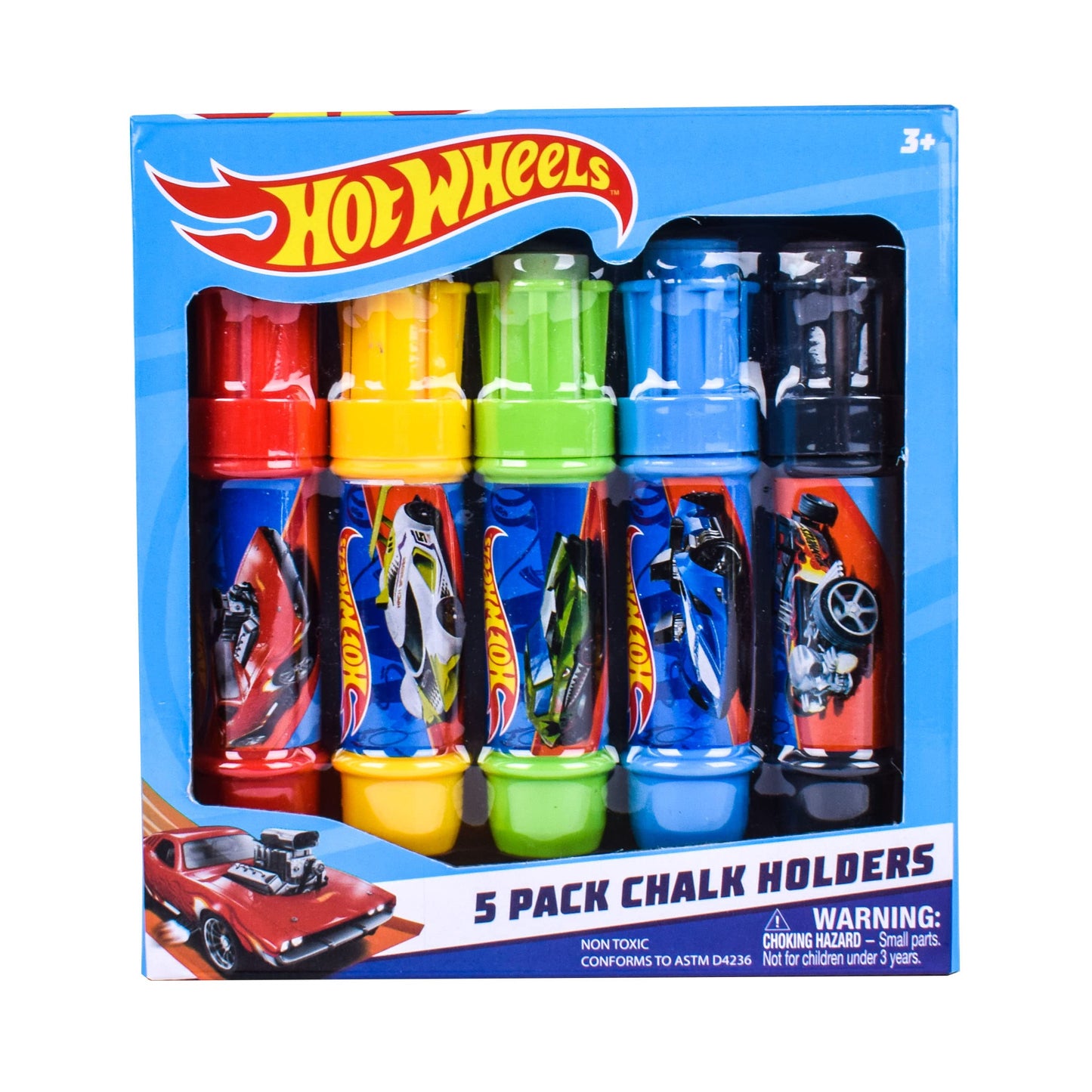 Sunny Days Entertainment Hot Wheels™ Jumbo Chalk Holders | 5 Chalk Sticks with Holders for Kids | Sidewalk Chalk for Toddlers