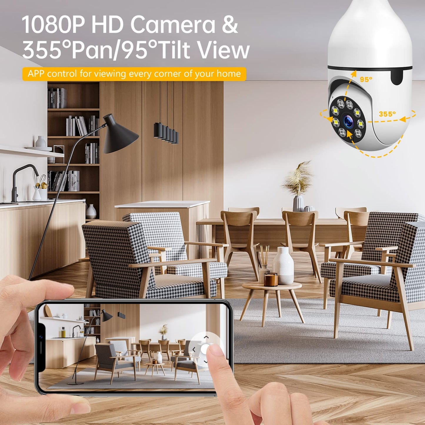 1080p Light Bul b Security Camera Wireless Outdoor, Light Socket Security Camera Color Night Vision, Lightbulb Camera WiFi Outdoor with Motion Auto