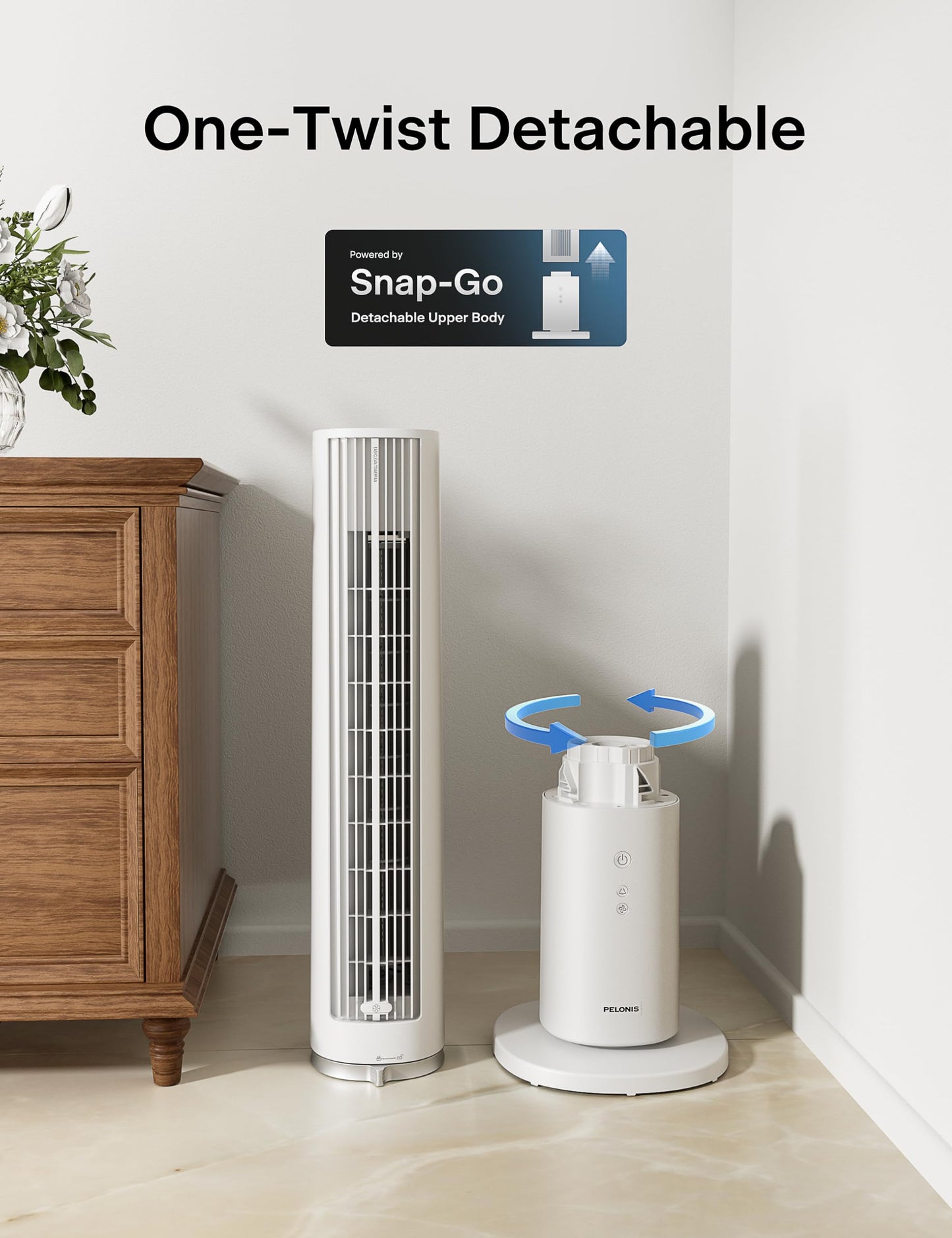 PELONIS 40-Inch Oscillating Tower Fan with Remote for Bedroom, White