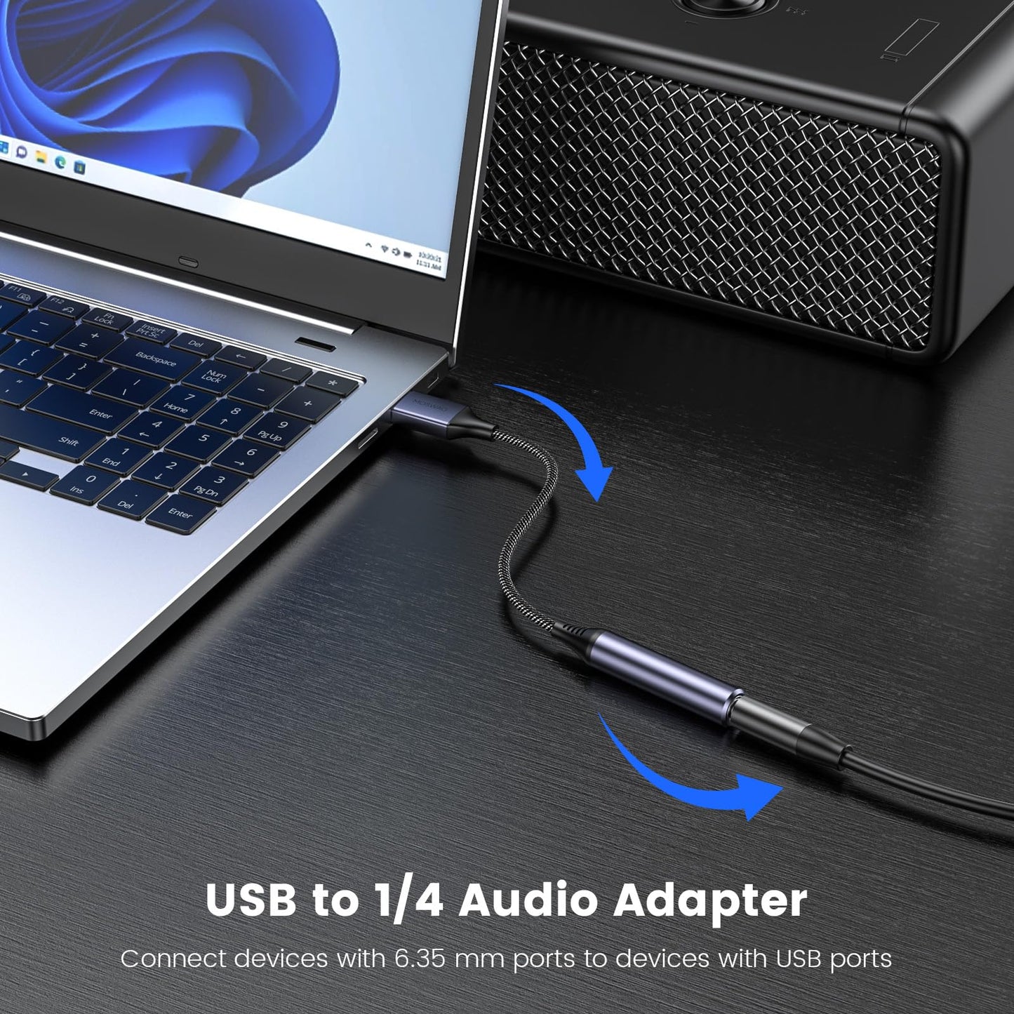 MOSWAG USB to 1/4 Jack Audio Adapter, USB to 6.35mm Female Headphone Aux Adapter with External Sound Card Compatible with Laptop, PC, Amplifier