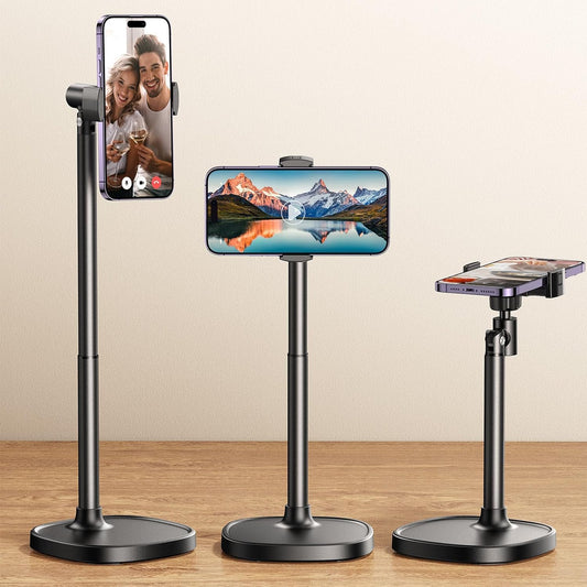 DIMONCOAT Phone Stand for Desk, Angle Height Adjustable Phone Holder for Desk, Aluminum Alloy Universal iPhone Holder, Retractable Cell Phone Stand
