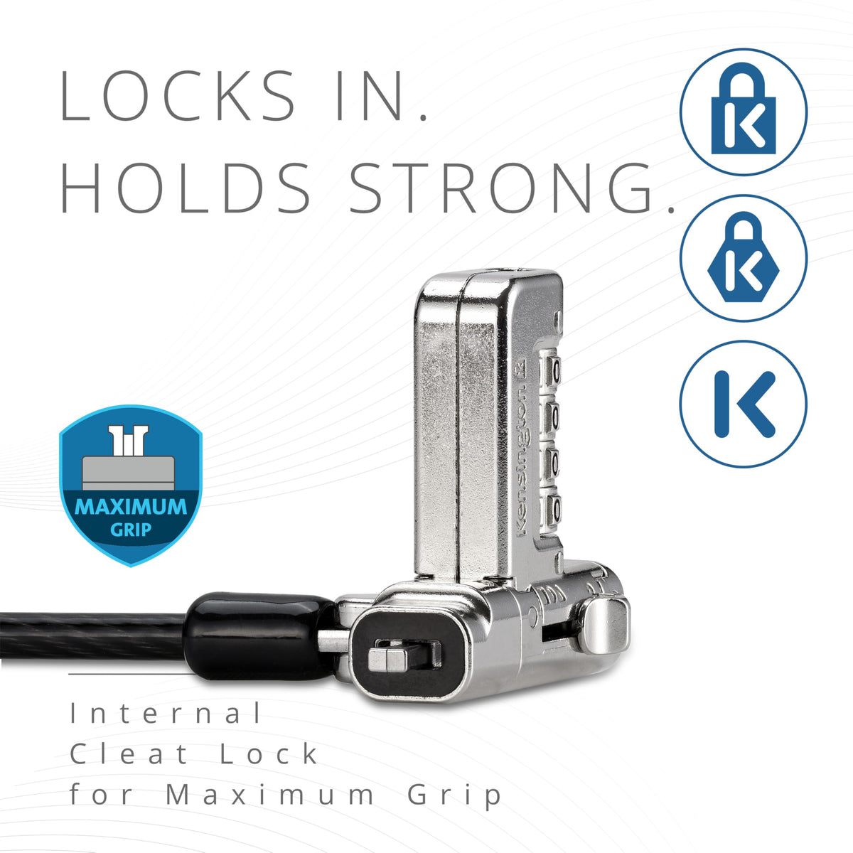 Kensington universal 3-in-1 2.0 combination laptop lock, fits T-bar, nano, N17, wedge-shaped lock types, 6-foot computer security locking cable