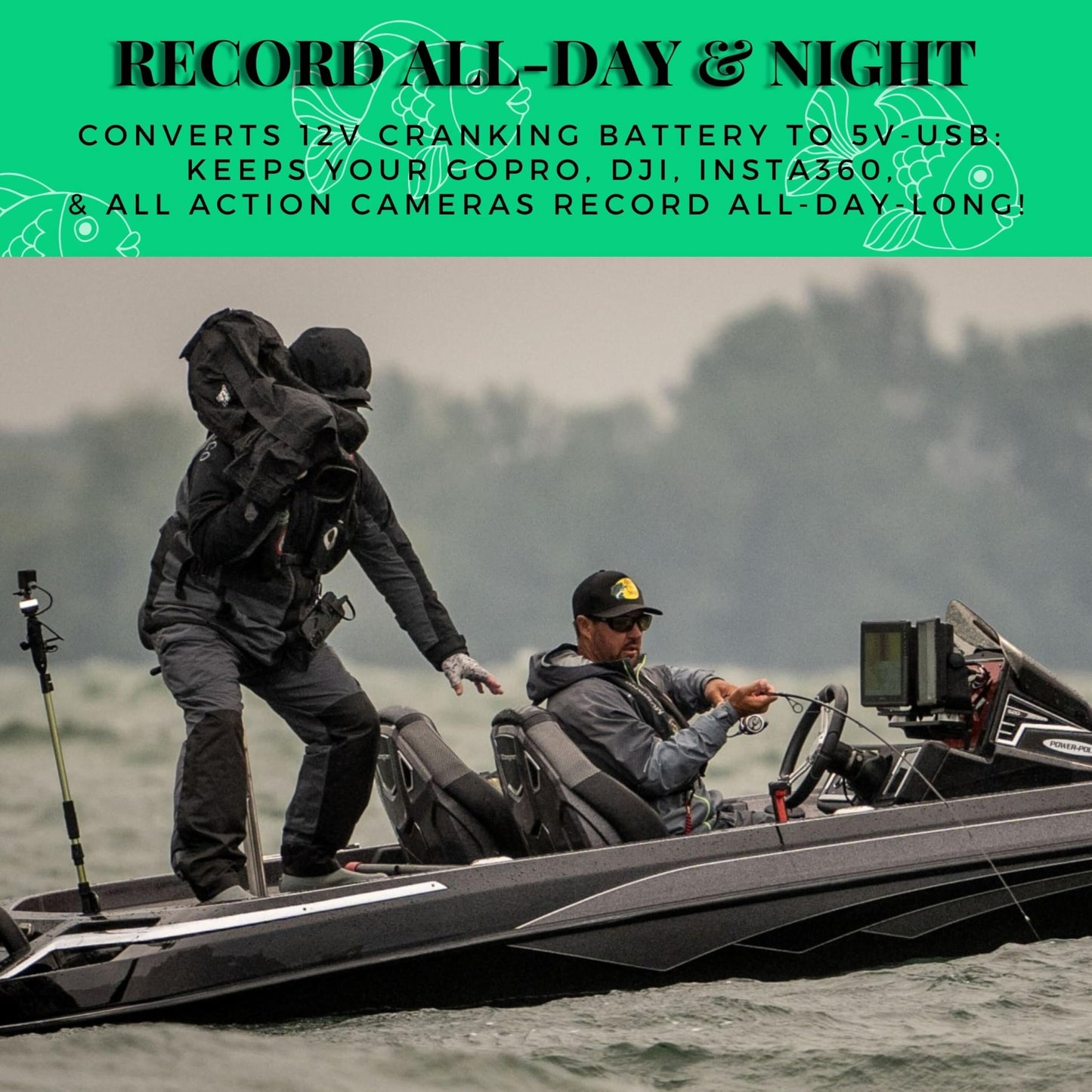 YOLOtek Veteran Owned - PS53 SuperBundle - GoPro Boat Mount & Constant Power - Go Pro Camera Bass Boat Accessories - for All Action Camera - Fishing