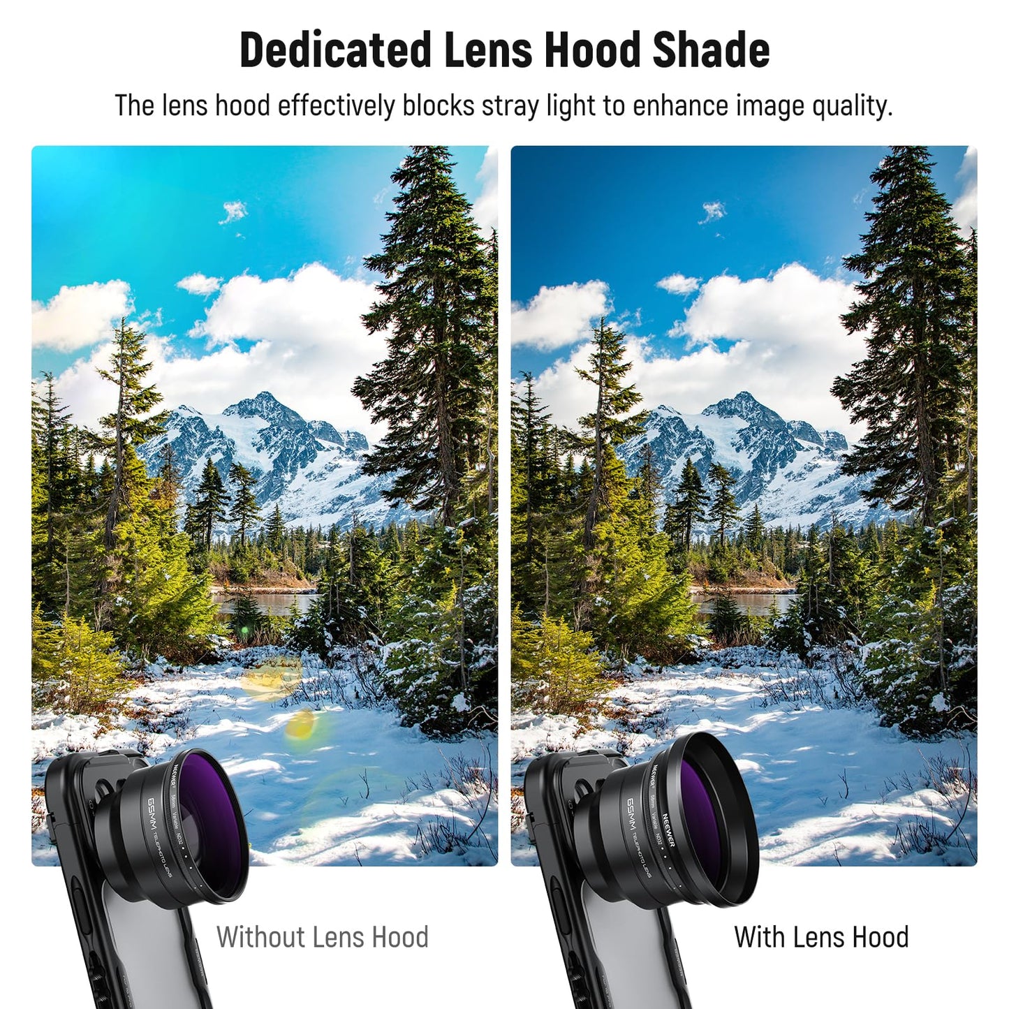 NEEWER 58mm Variable ND Filter with 62mm Lens Hood, ND2-32 Adjustable Neutral Density Filter Compatible with iPhone Android Samsung NEEWER 65mm