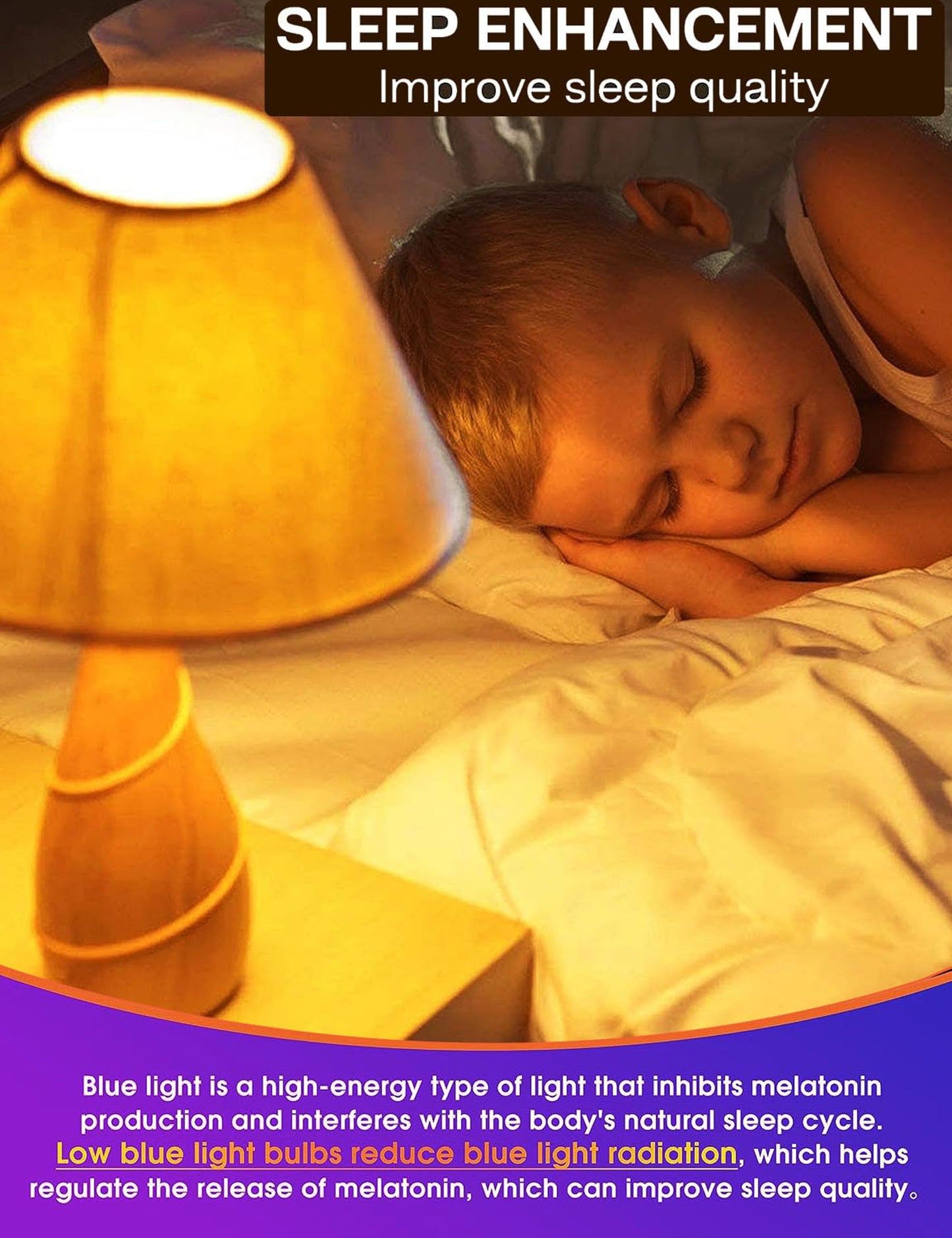 Angyues Amber Sleep Light Bulbs, Blue Light Blocking, A19 3W(25 Watt Equivalent) Dim Light Bulbs for Lamp,1800K Warm Light Bulbs,Mood Soothing Light