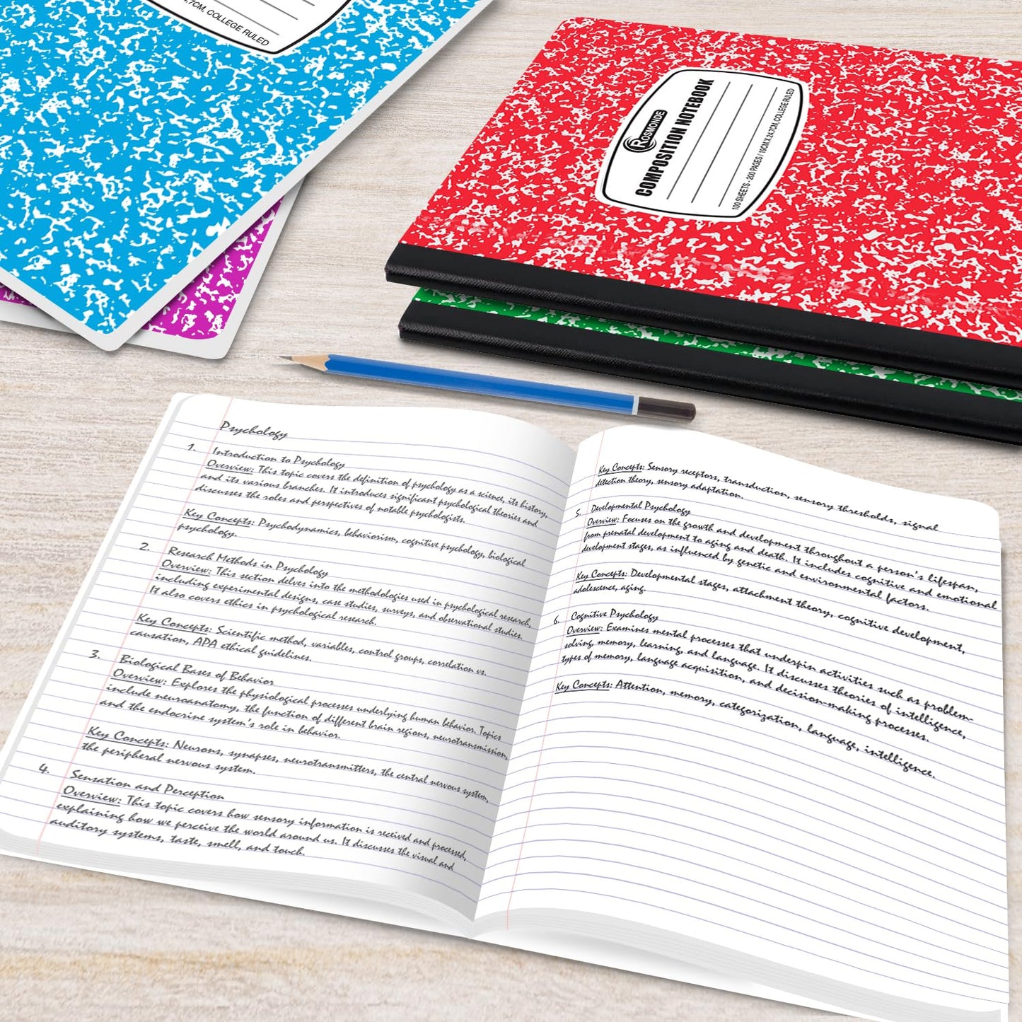 Rosmonde 1000 Pack Composition Notebooks Bulk, College Ruled, Color Marble