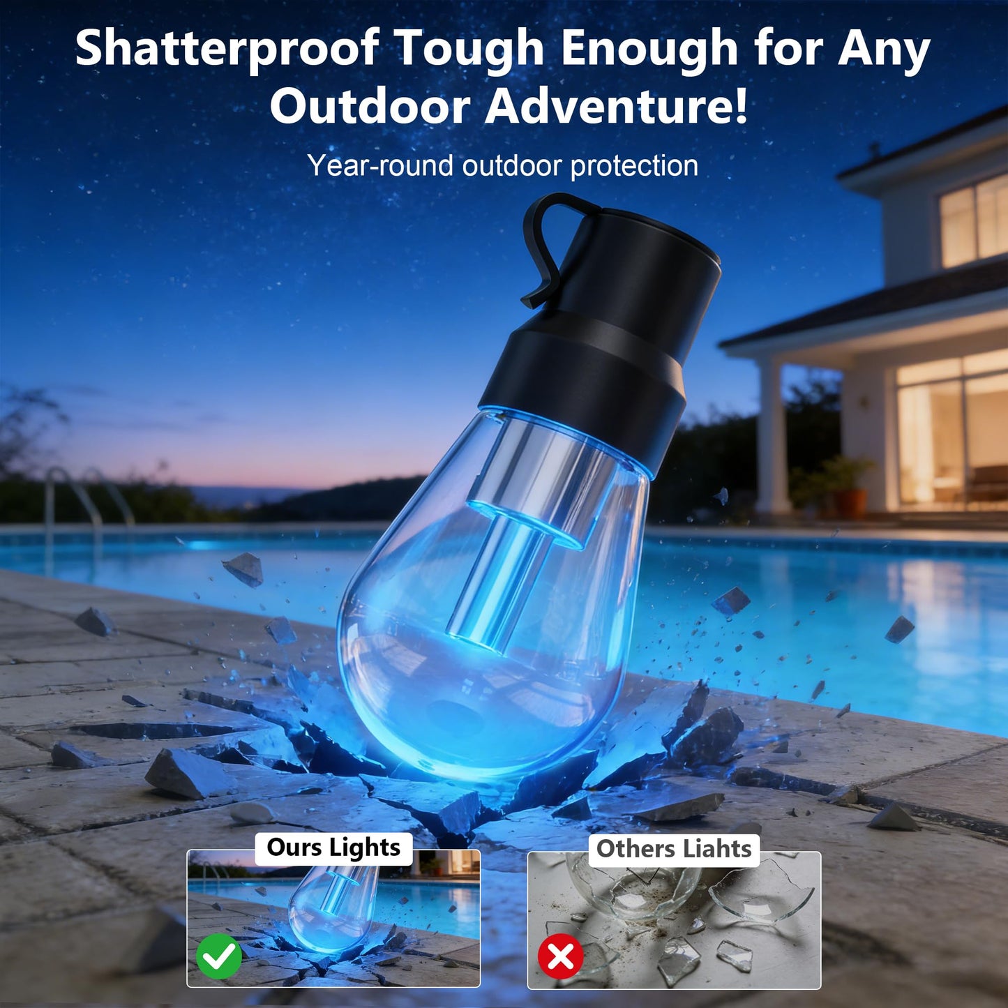 Beizelte Outdoor String Lights, 150FT RGB+IC Outside Light Dimmable Shatterproof LED Bulbs, IP67 Waterproof Chasing Effect Lighting DreamColor Patio