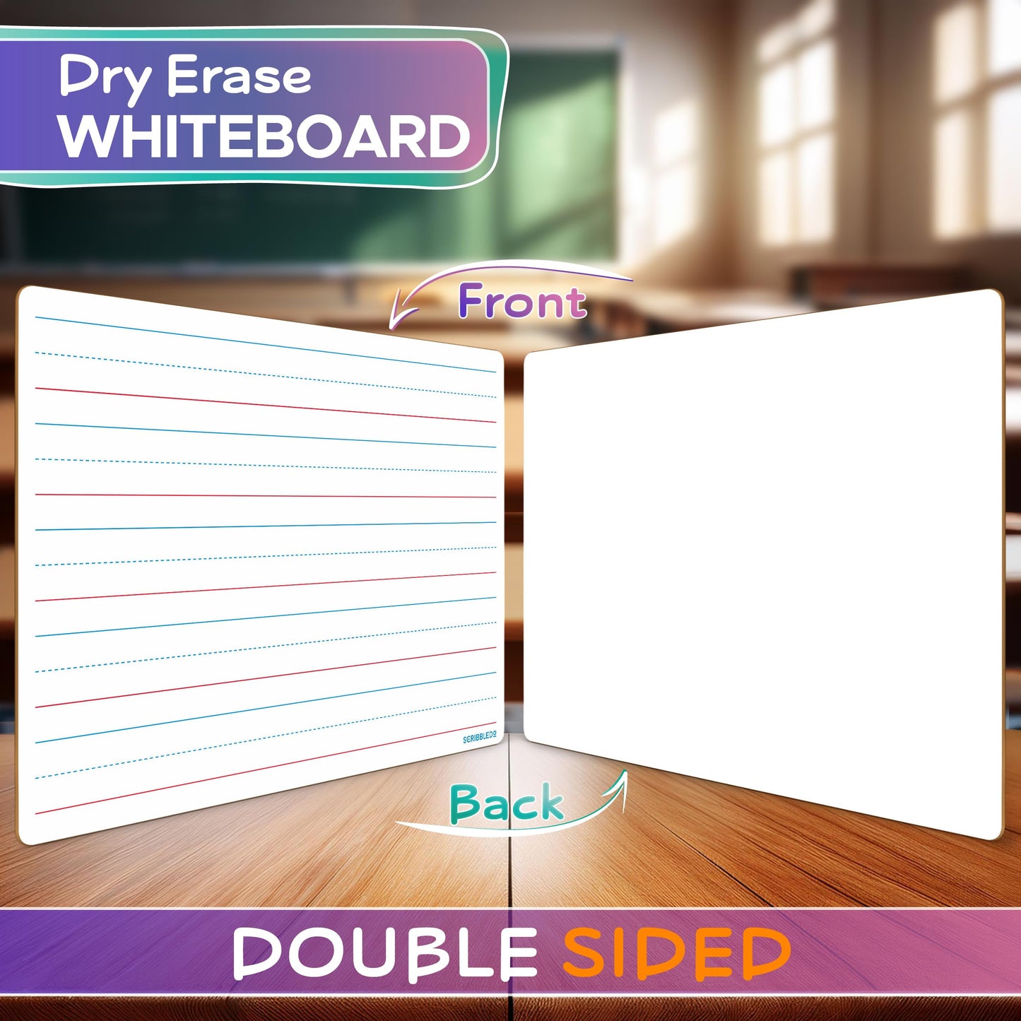 Scribbledo Small Dry Erase Board with Lines for Kids, 9x12 Double Sided