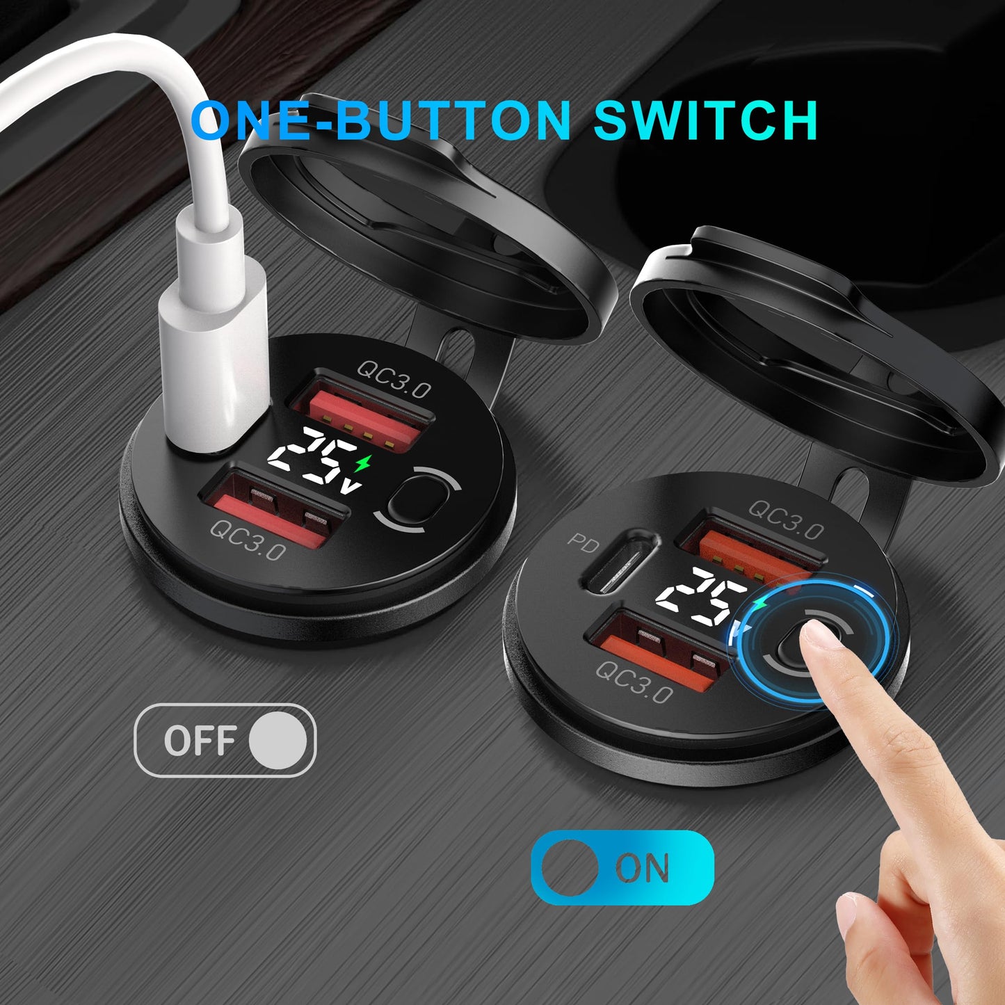 NEAWO USB Outlet 3 Port Car Charger, USB C Car Charger Quick Charge, PD & QC USB Port for Car, USB C Cigarette Lighter Replacement 12V-24V Socket