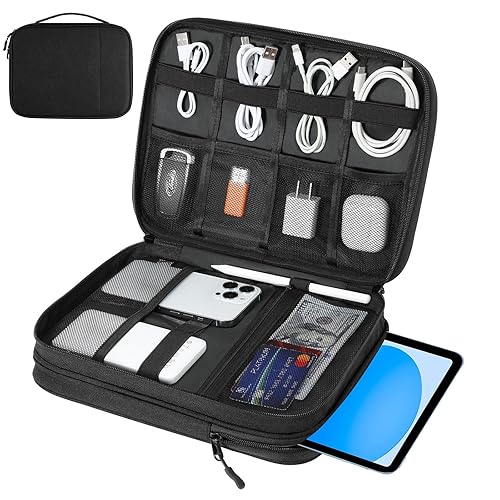 Dadanism Electronics Travel Organizer Case, Double Layers Cord Organizer Travel All-in-One Storage Bag for Cable, Cord, iPad, Chargers, fits 9-11''