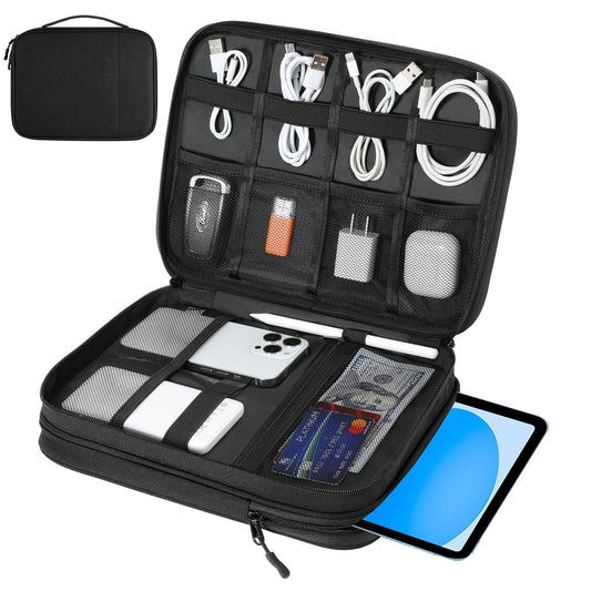 Dadanism Electronics Travel Organizer Case, Double Layers Cord Organizer Travel All-in-One Storage Bag for Cable, Cord, iPad, Chargers, fits 9-11''