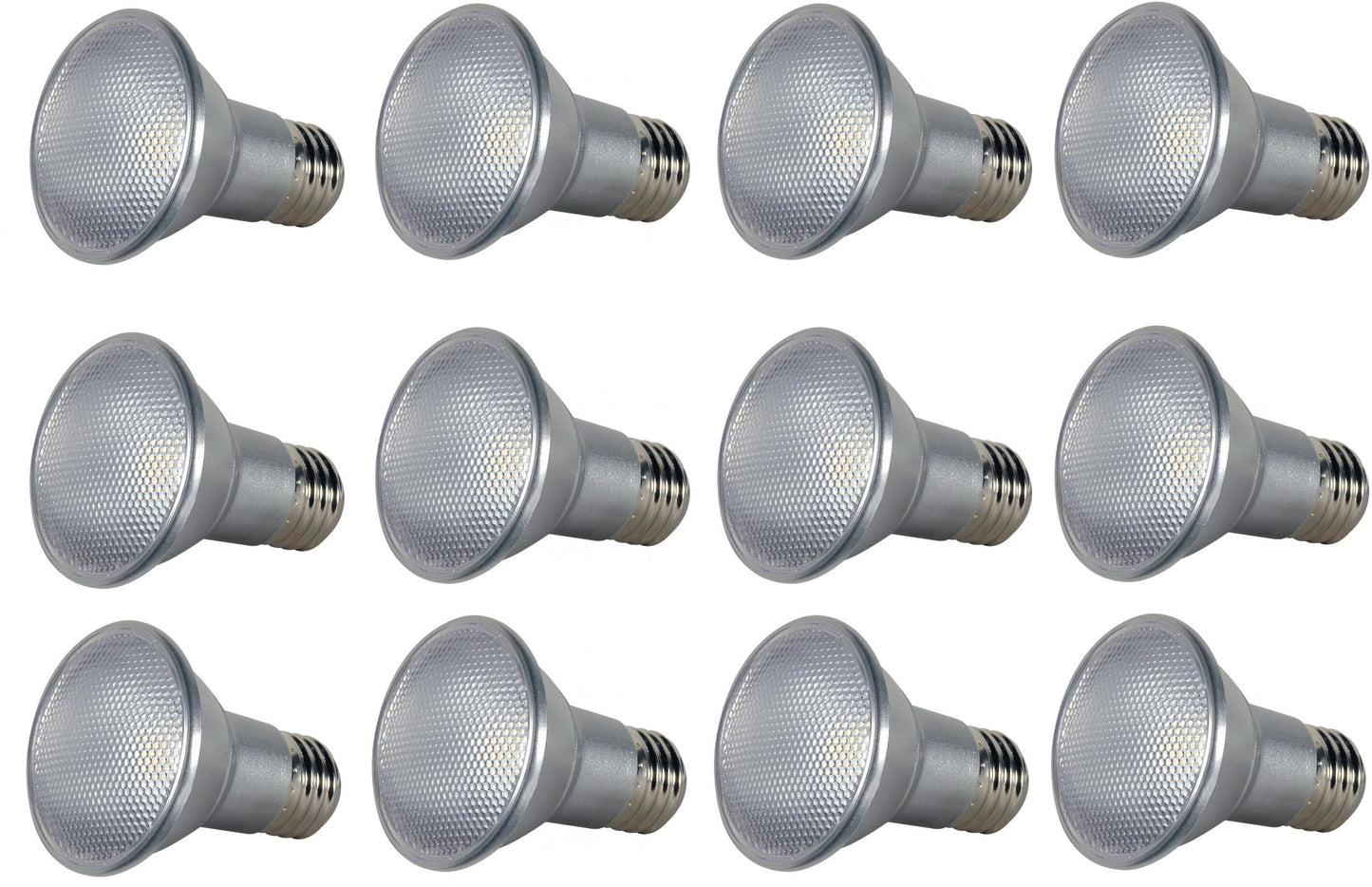Satco S9400 Pack of 12 LED Bulbs; 7W; 2700K; 120V; 25-degrees Beam Angle; PAR20; Medium Base; Translucent Finish; 80 CRI; 525 Lumens; Dimmable; Rated