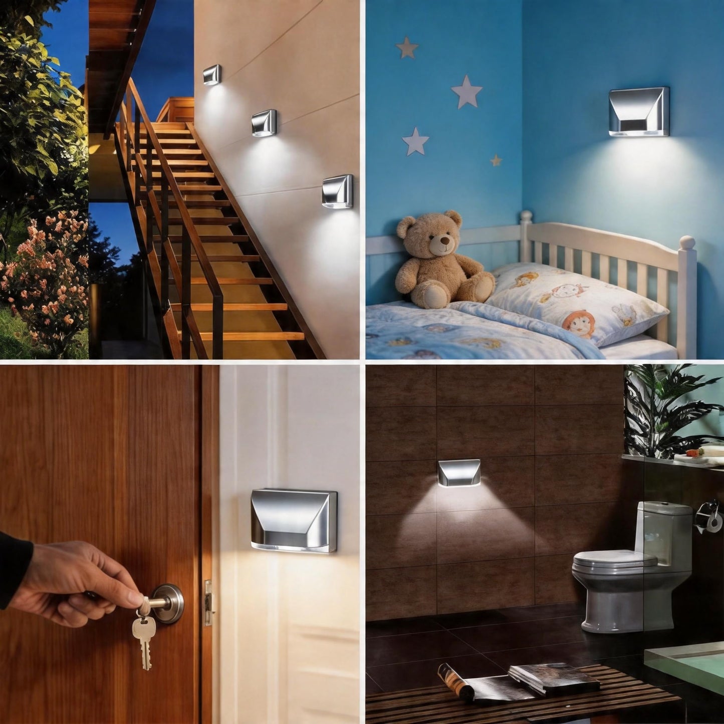 QNYSOCA Smart Keyhole Light, Motion Sensor LED Night Light for Door Locks, Stairways & Hallways, Easy Peel-and-Stick Installation (Silver)