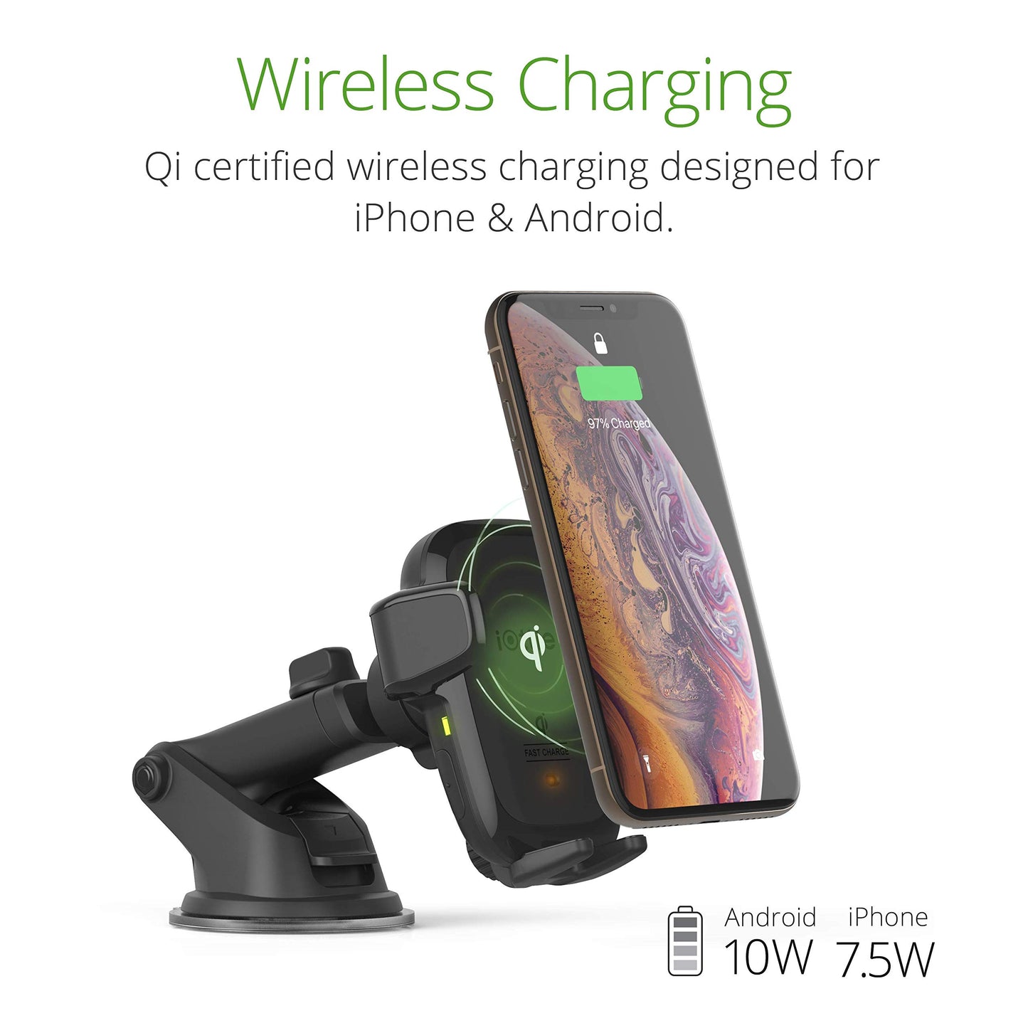 iOttie Auto Sense Qi Wireless Car Charger - Automatic Clamping Dashboard Phone Mount with Wireless Charging for iPhone, Samsung Galaxy, Google Pixel