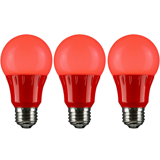 Sunlite 40454 LED A19 Colored Light Bulb, 3 Watts (25w Equivalent), E26 Medium Base, Non-Dimmable, UL Listed, Party Decoration, Holiday Lighting, 3