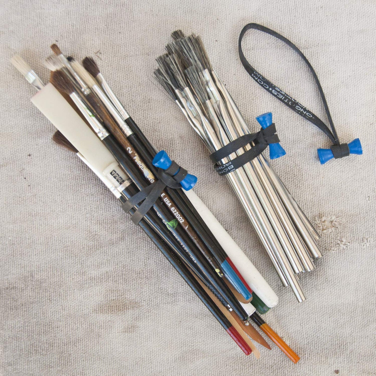 BongoTies BLUE & BLACK "Azure" Bongo Ties -10 Pack "Style-D" ~ Professional cable ties made of natural rubber and bamboo ~ HANDY TIES FOR CABLES