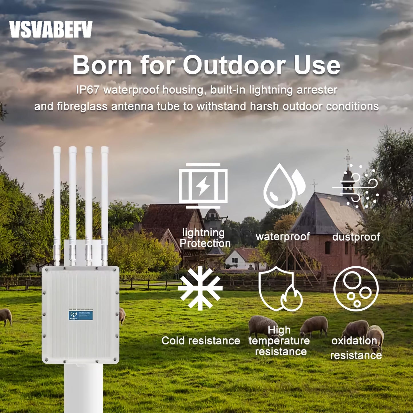 AX1200 Outdoor WiFi 5 Repeater & Extender, Dual Band Outdoor Wireless Access Point Bridge with 4 High Gain Antennas, Gigabit Port, Poe Powered