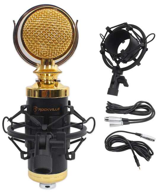 Rockville RCM02 Pro Studio Condenser Microphone, Cardioid Pattern, All-Aluminum Chassis with Steel Basket, Dual Connectivity XLR and 3.5mm, Shock