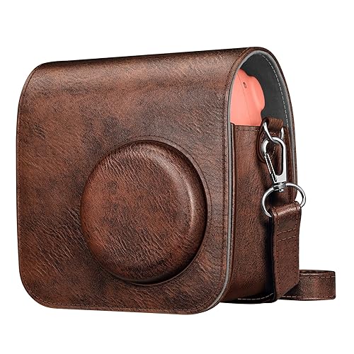 Fintie Protective Case for Fujifilm Instax Mini 7+ Instant Camera - Premium Vegan Leather Bag Cover with Removable Adjustable Strap, Vintage Brown