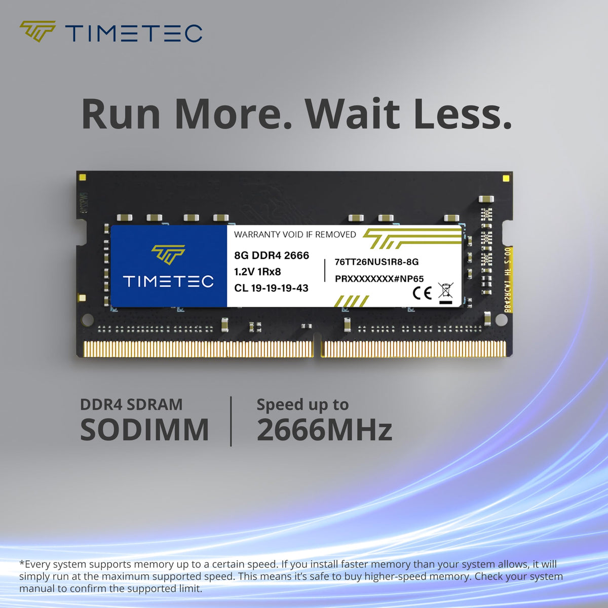 Timetec 8GB DDR4 2666MHz (PC4-2666V) PC4-21300 SODIMM Laptop RAM - 260-Pin 1.2V CL19 Non-ECC Unbuffered Memory Module for Laptop, Notebook, Mini PC