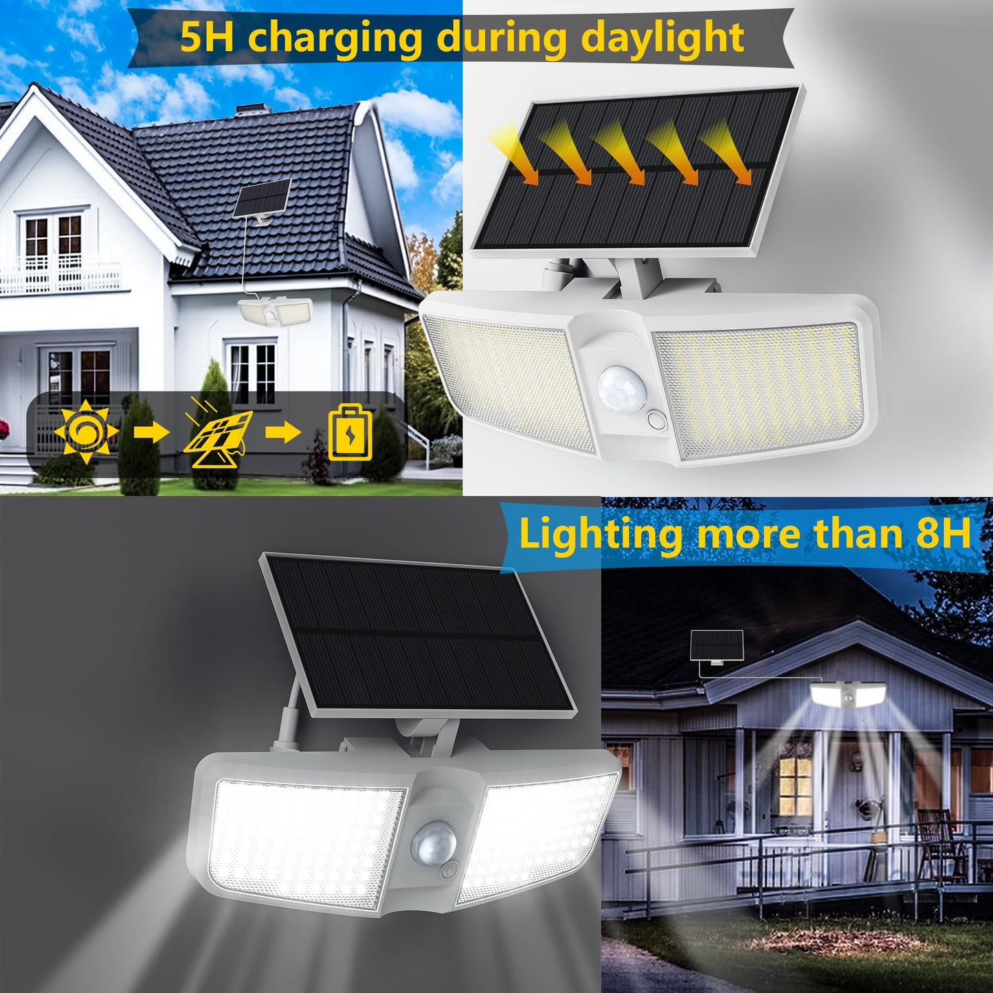 Cozeet Solar Motion Sensor Outdoor Floodlights 6500K with Remote Control, 180 LED Waterproof,Solar Security Outdoor Light with IP65 for Wall Porch