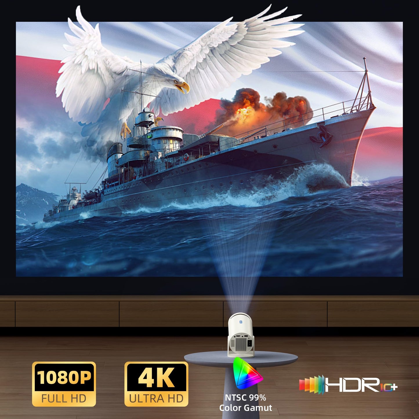 Mini Projector, Native 1080P Portable Projector with Carrying Case, 4K Support, 270°Rotatable Outdoor Movie Proyector, Home Theater Projector