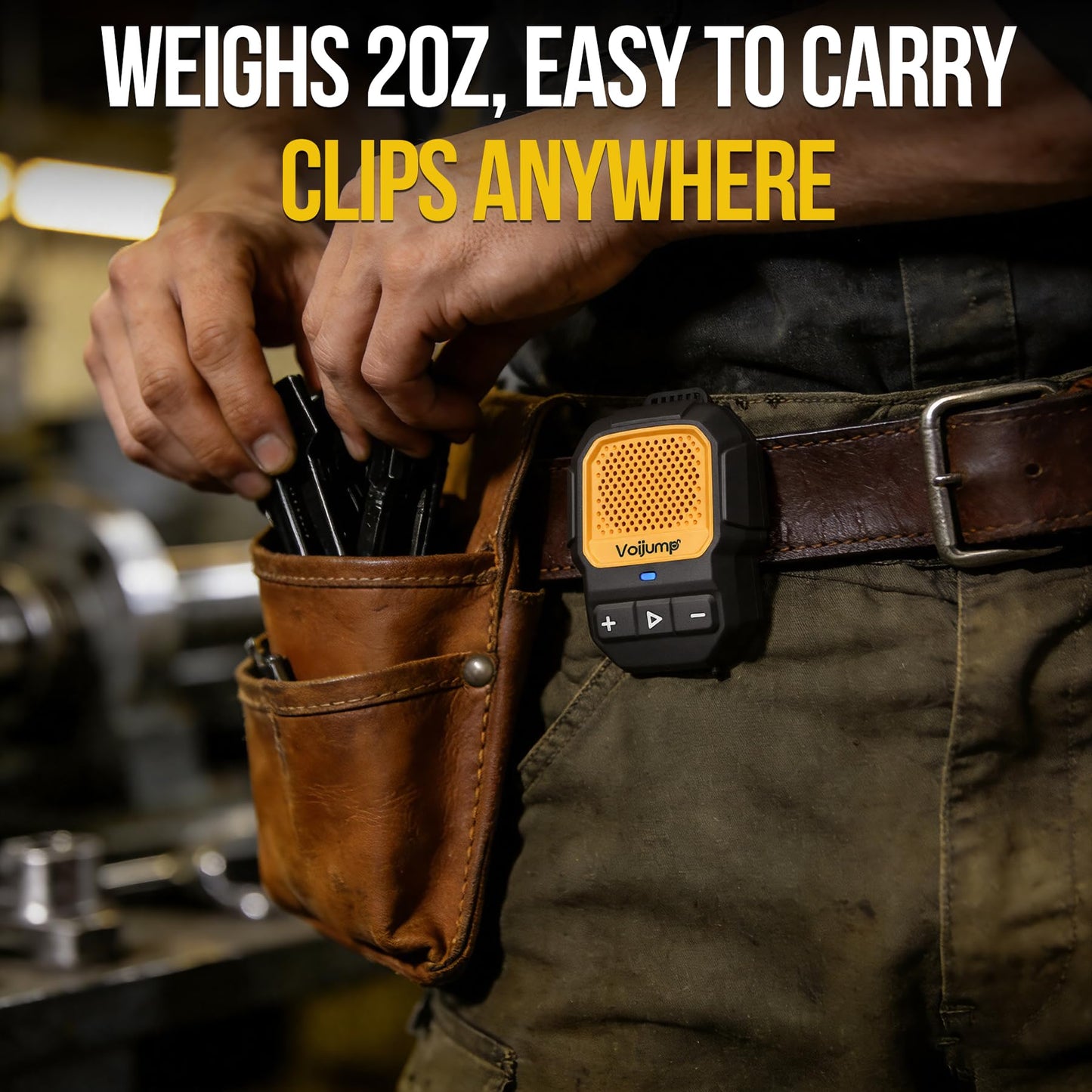 voijump Wearable Bluetooth Speaker, Mini Clip-On Wireless Jobsite Pro Dust & Water Resistant Portable Speaker, Built-in Mic for Hands-Free