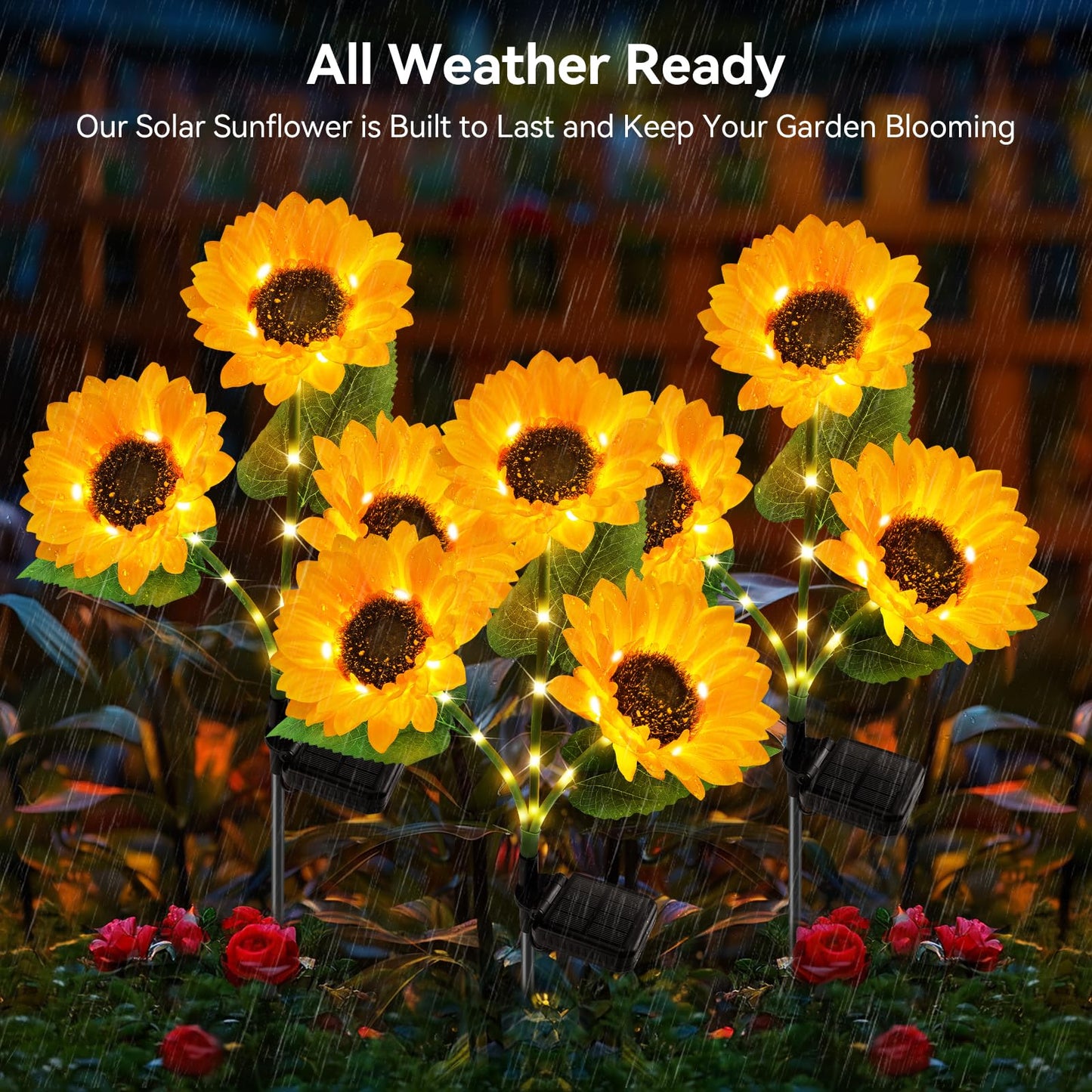 KOOPER Solar Lights Outdoor Garden Decor - Upgraded 3 Pack Solar Garden Lights with 9 Bigger Sunflower Lights, Solar Flowers Outdoor Waterproof