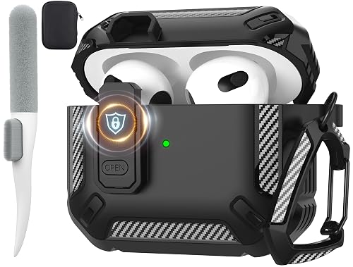 Maxjoy for AirPods 3rd Generation Case, AirPods 3 Case Cover with Lock AirPod3 Generation Protective Cases Gen 3 Shockproof Cover with Keychain