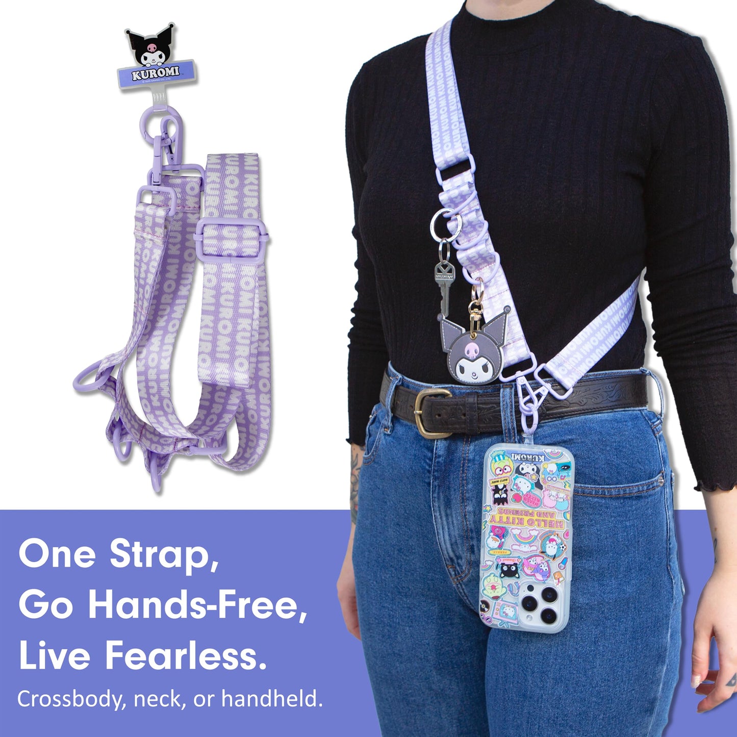 Sonix x Sanrio Crossbody Utility Phone Strap | Adjustable Lanyard Hands-Free Accessory, Universal Tether Tab Attachment | Purple - Kuromi