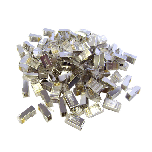 Shielded Cat6 RJ45 Crimp Connectors for Stranded Cable, 8P8C, 100 Pieces