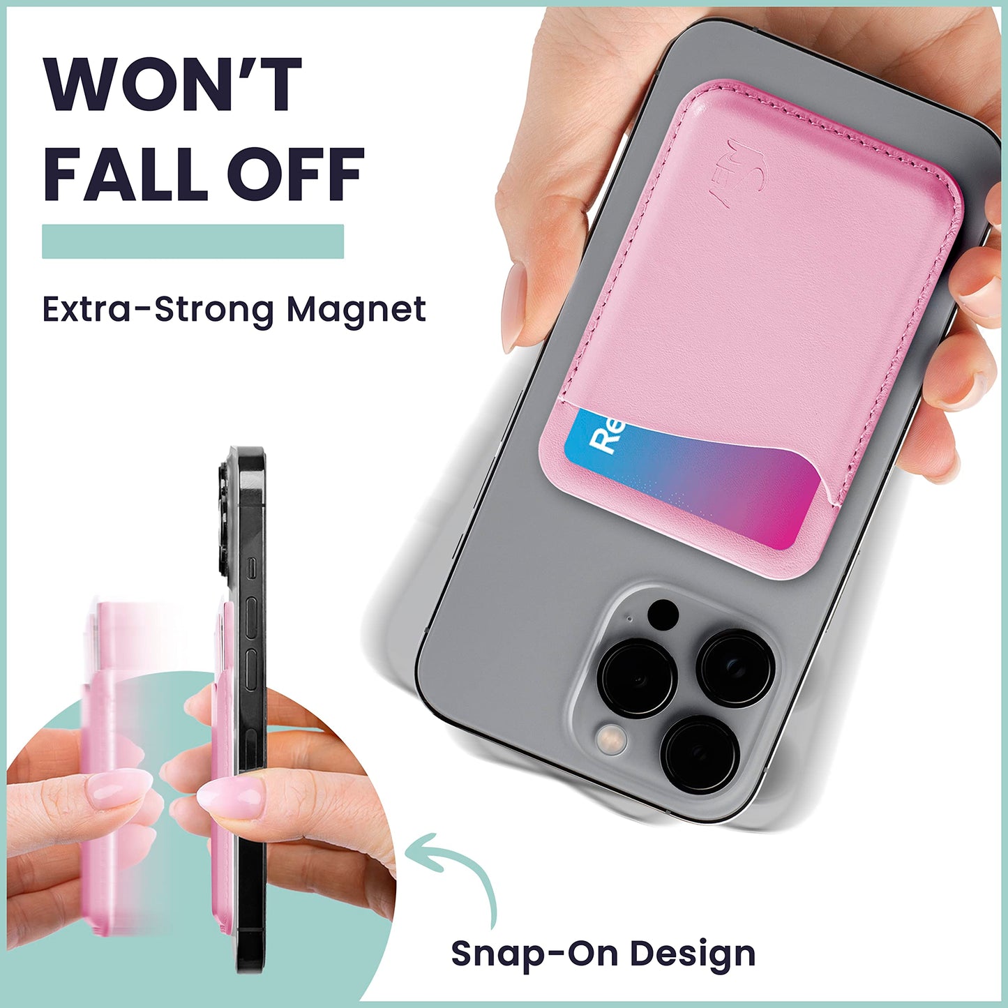 Wallaroo Wallets Genuine Leather MagSafe Compatible Phone Wallet Credit Card Holder for iPhone and Other Smartphones (Lavender Pink)