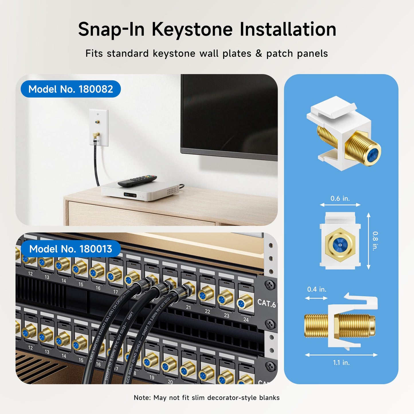 Cable Matters 5-Pack RG6 Keystone Jack Insert, Coaxial Keystone Jack Insert Gender Changer