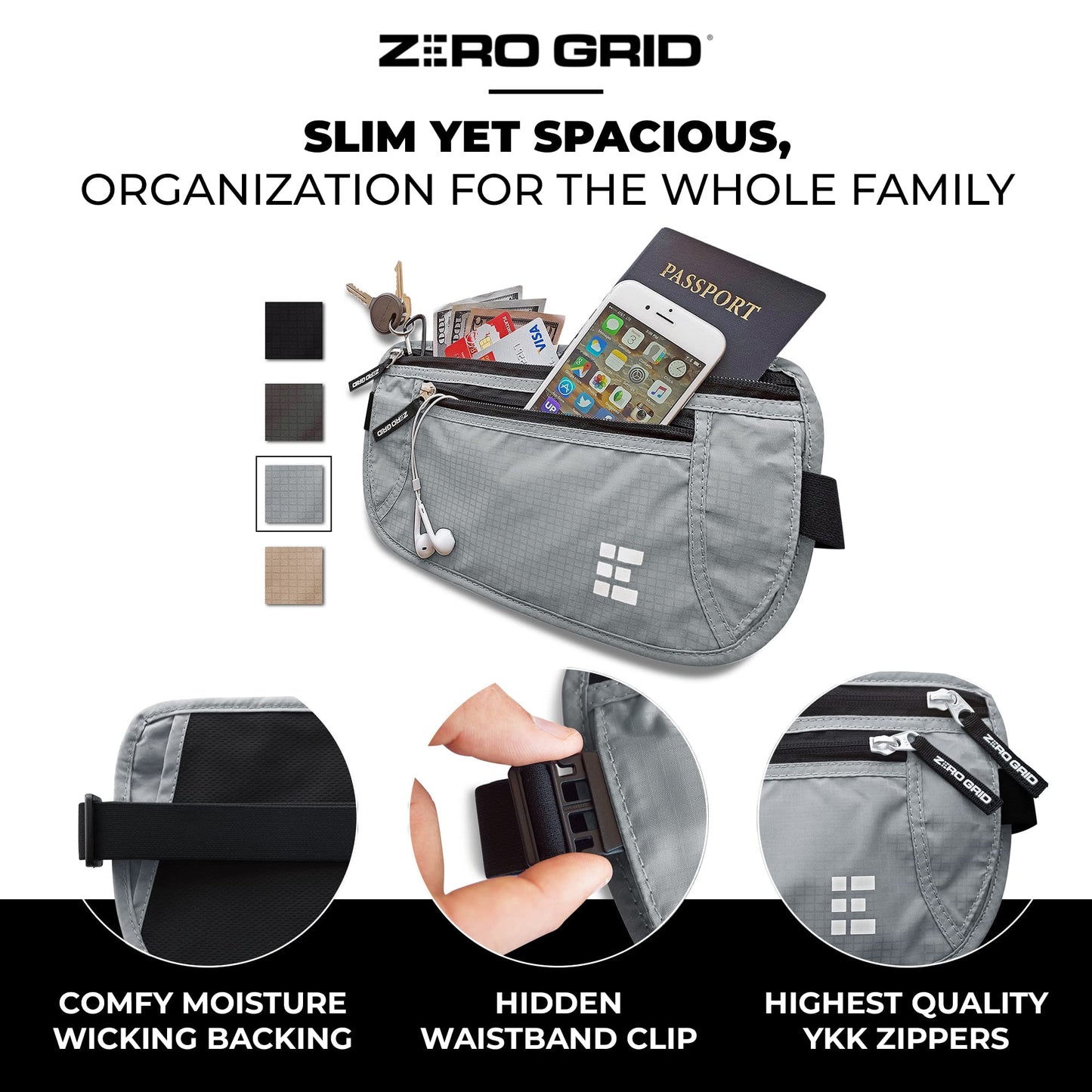 RFID Blocking Money Belt – Slim Hidden Travel Waist Pouch & Passport Holder for Cash, Cards & Documents, Water-Resistant