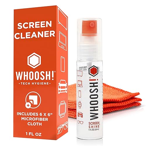 WHOOSH! Screen Shine Go - 1 fl oz Refillable Screen Cleaner Kit with Microfiber Cloth for MacBook, Phone, iPad & Eyeglasses - Powerful Streak-Free