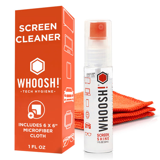 WHOOSH! Screen Shine Go - 1 fl oz Refillable Screen Cleaner Kit with Microfiber Cloth for MacBook, Phone, iPad & Eyeglasses - Powerful Streak-Free