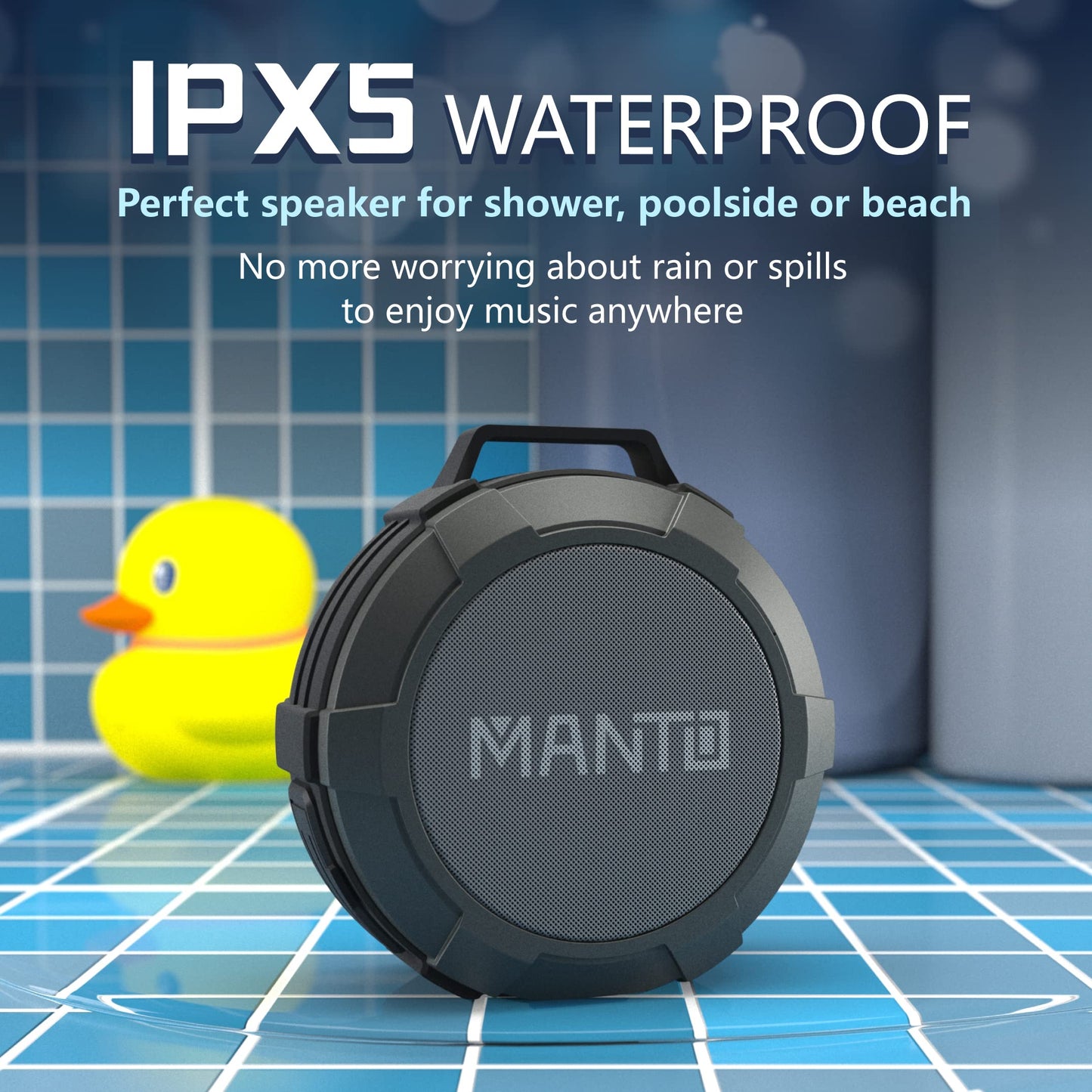 MANTO Bluetooth Speaker IPX5 Waterproof Portable Shower Speaker, 12H Battery, Bluetooth & Micro SD Playback (Up to 32GB, Card Not Included), Compact