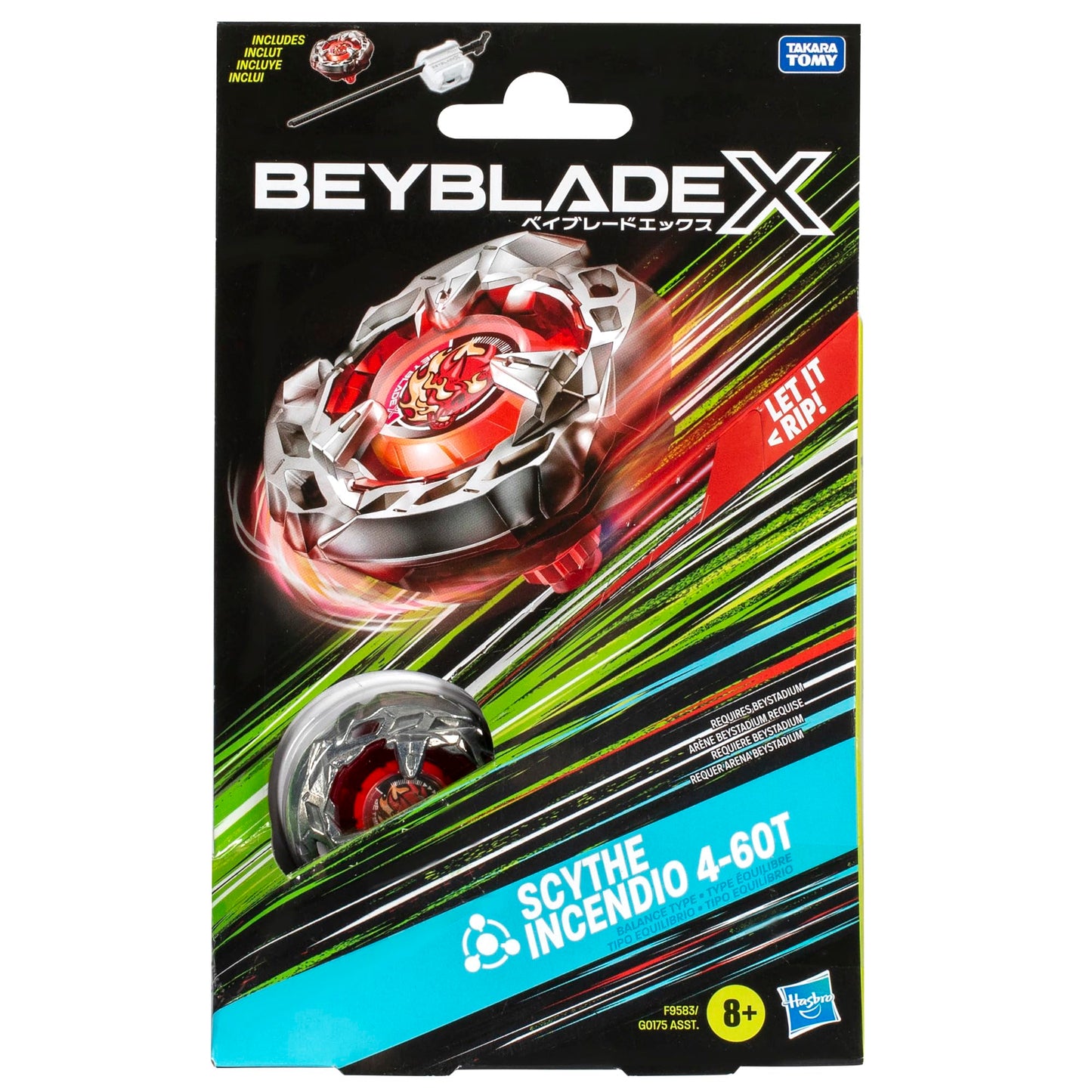 Beyblade X Scythe Incendio 4-60T Starter Pack Set with Balance Type Right-Spinning Top and Launcher; Battling Top Toys for 8 Year Old Boys and Girls