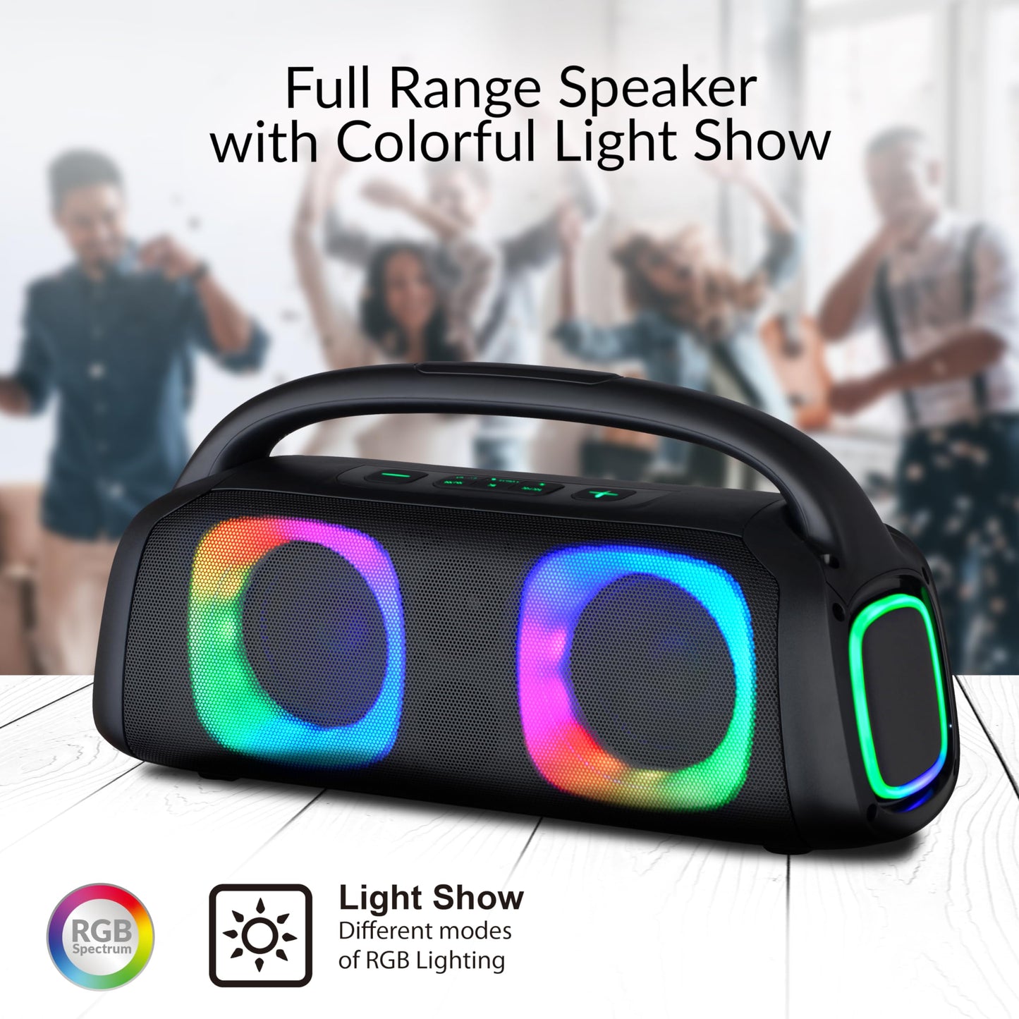 IQ Sound IQ-3540BT Portable Bluetooth Speaker with RGB Lights, TWS, Enhanced Stereo Sound, Voice Assistant Control, Hands-Free Mic, RGB Lighting