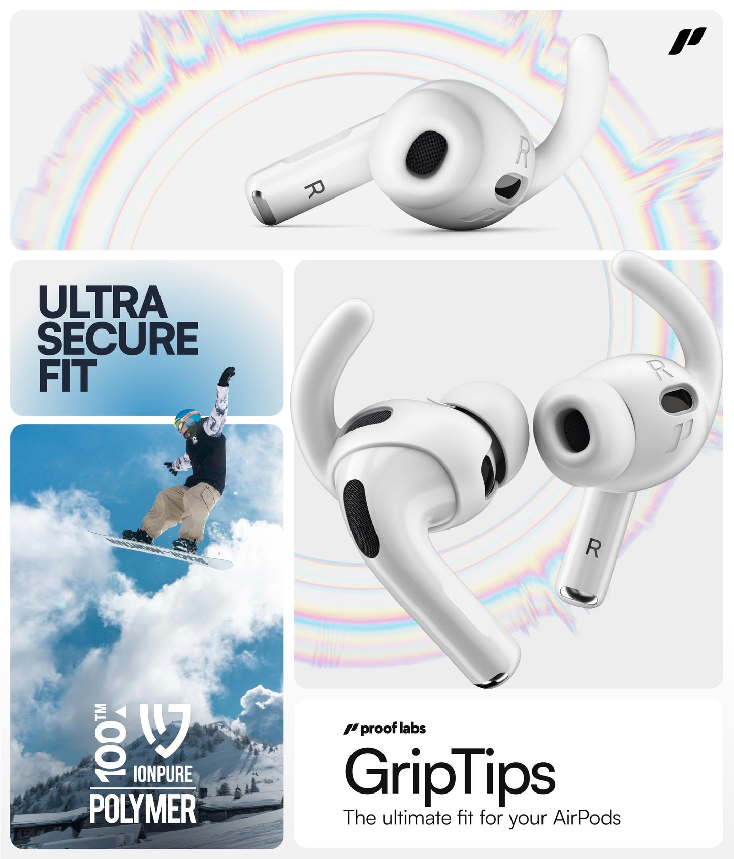 Proof Labs 4 Pairs for AirPods Pro 3 Ear Hooks Covers [Added Storage Pouch] Anti Slip Ear Tips Accessories Compatible with Apple AirPods Pro 3rd