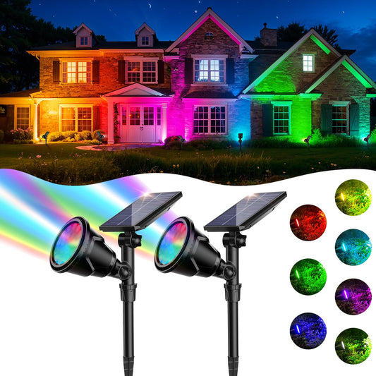 ROSHWEY Solar Spot Lights Outdoor, 7 Colors Halloween Christmas Outdoor Lights Waterproof Landscape Light 600LM Solar Spotlight Lighting for House