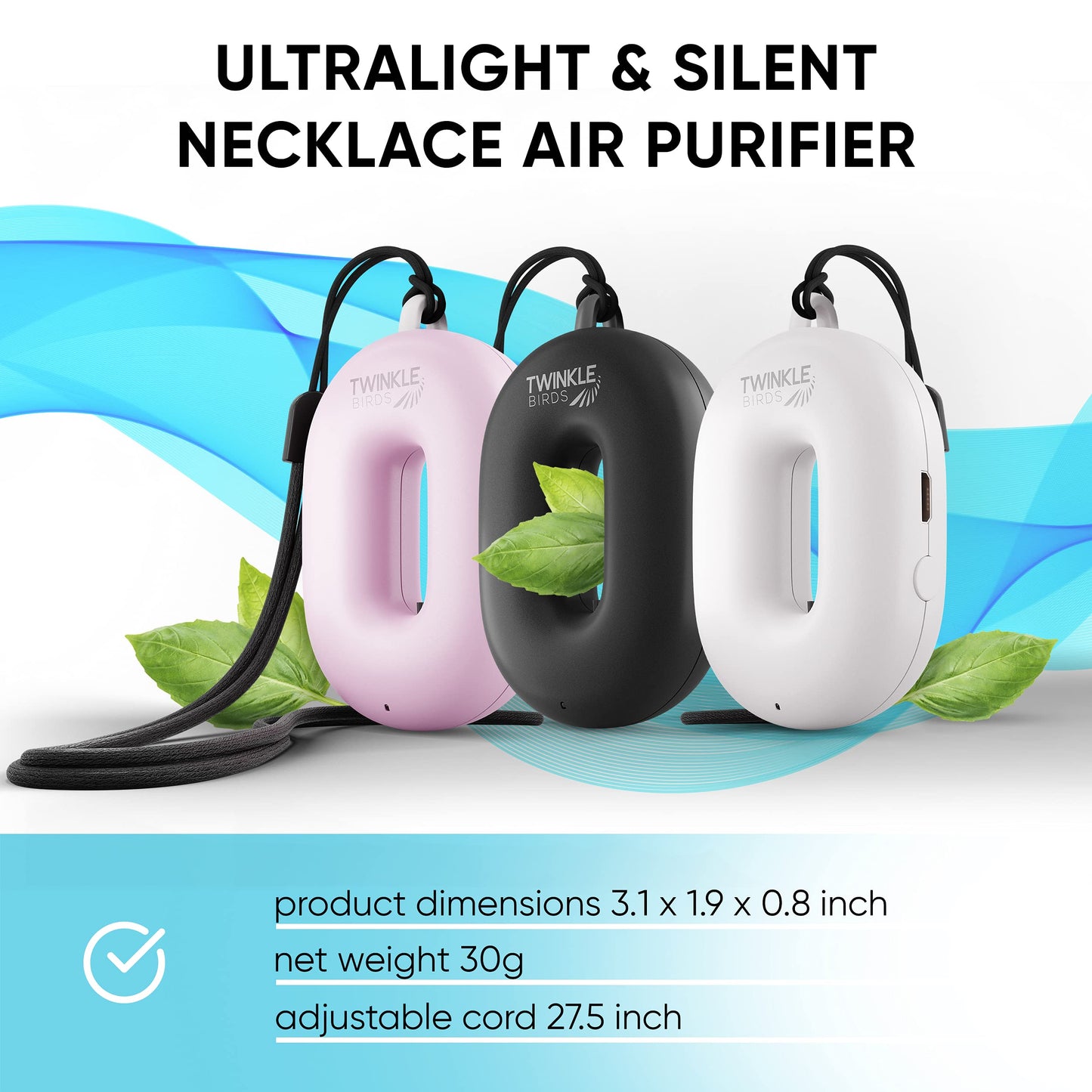 Wearable Air Purifier Necklace - Portable Personal Ionizer - Rechargeable Travel-Size Air Cleaner - Removes Dust Allergen Odor Viruses Bacteria - Use