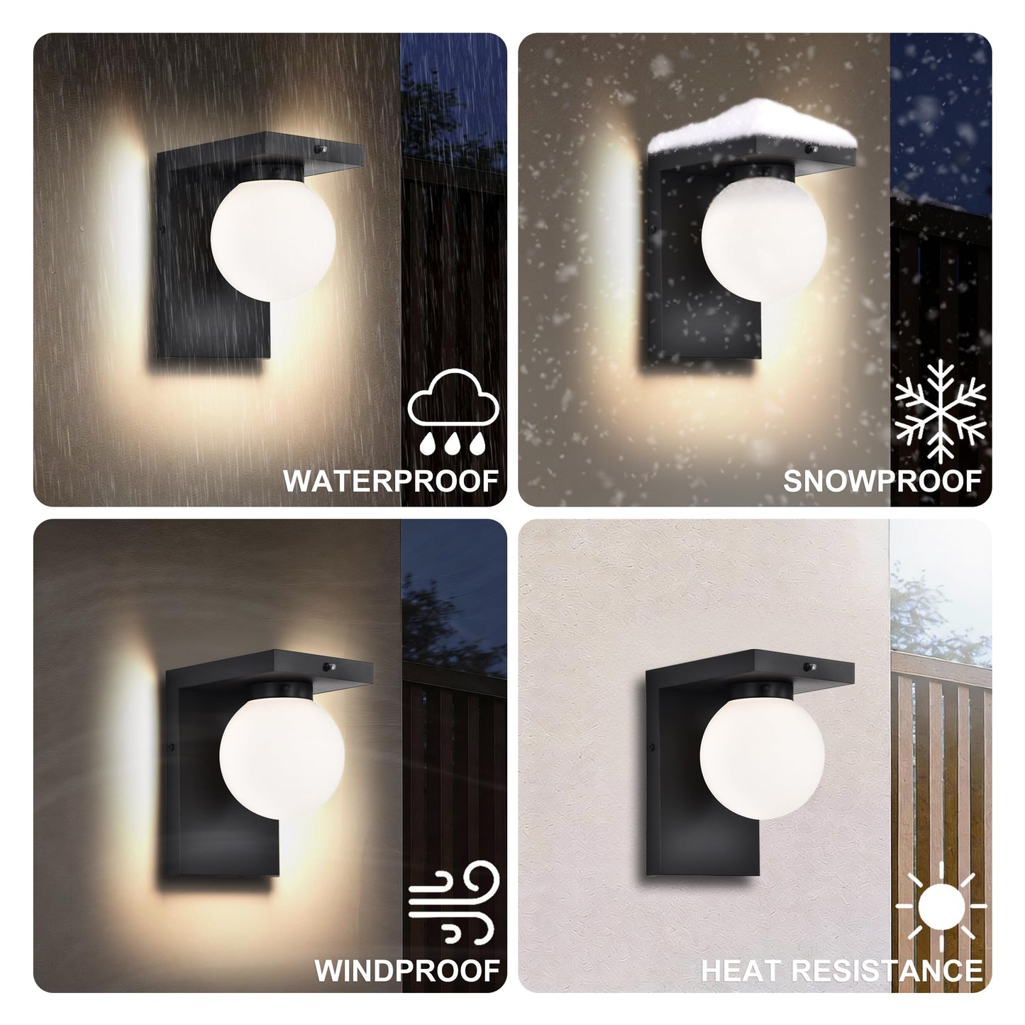 Black Exterior Light Fixture, Dusk to Dawn LED Outdoor Wall Light, 12W Integrated LED Modern Farmhouse Sconce with Frosted Glass Globe Shade