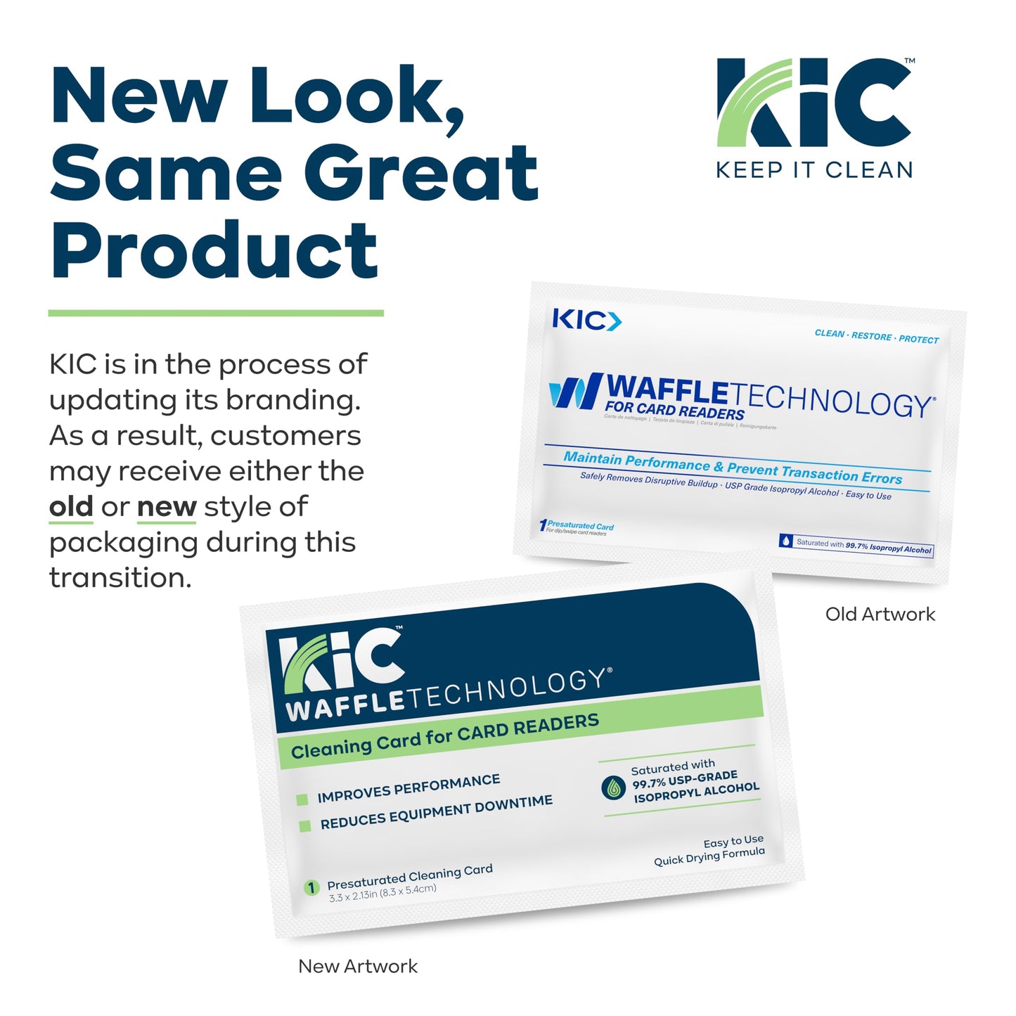 KICTeam - Waffletechnology® Cleaning Cards for Card Reader Payment Machines (40 Cards) - Presaturated with Quick Drying Solution - Made in USA