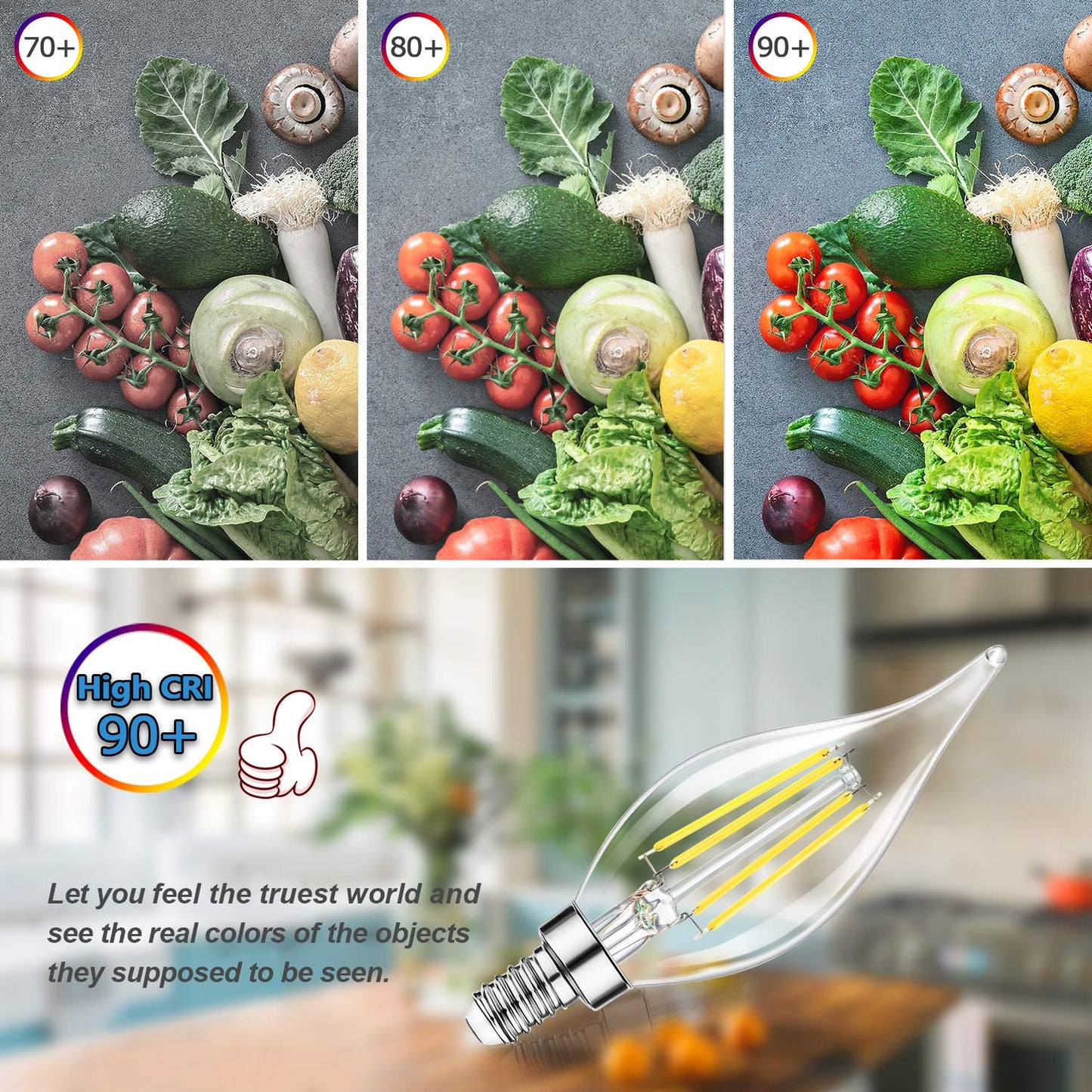 TOBUSA E12 Candelabra LED Bulbs, 6W Clear Filament Chandelier Light Bulbs